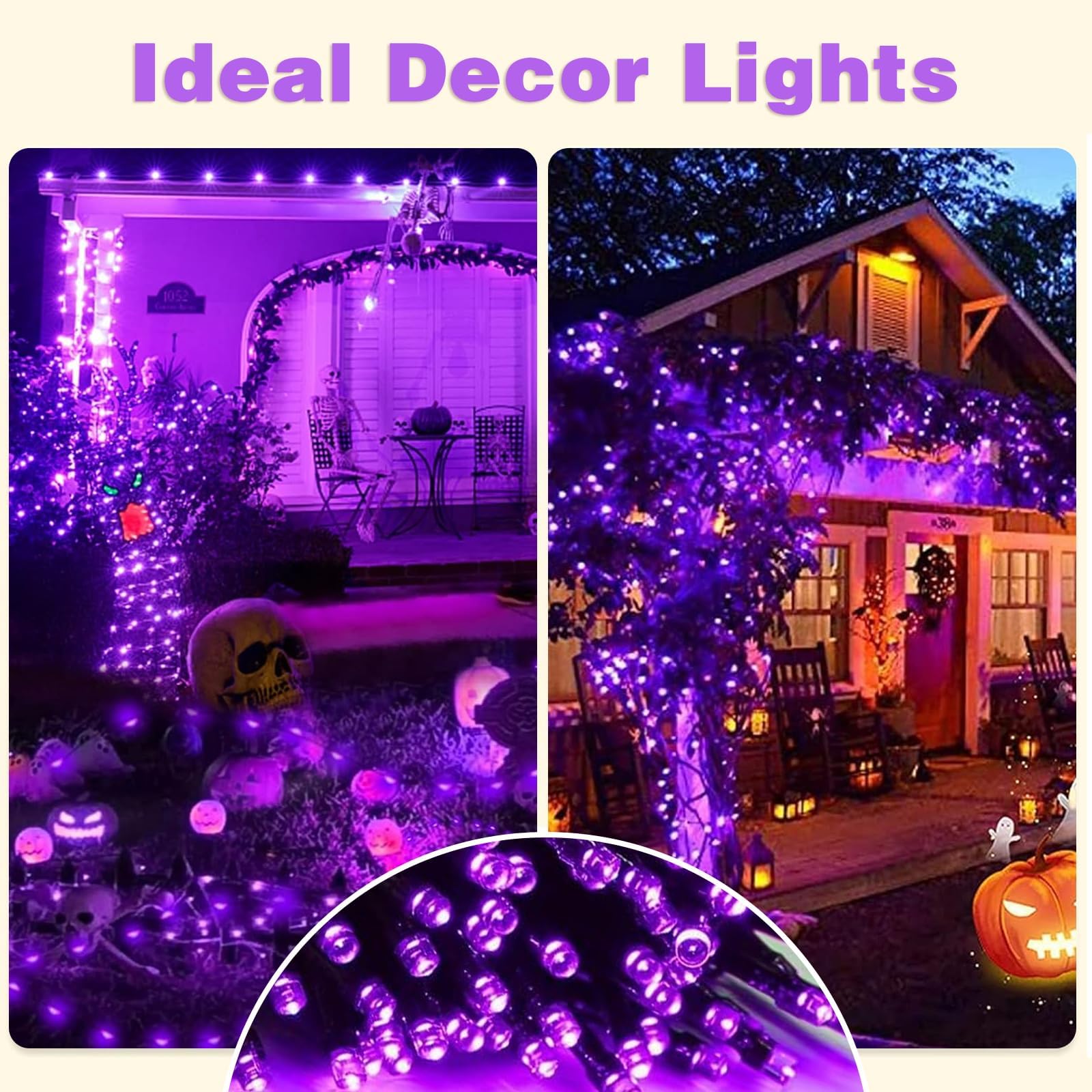 SyouHome Solar String Lights, 200 LED, 78 FT, 8 Lighting Modes, IP65 Waterproof, 2 Pack, Purple