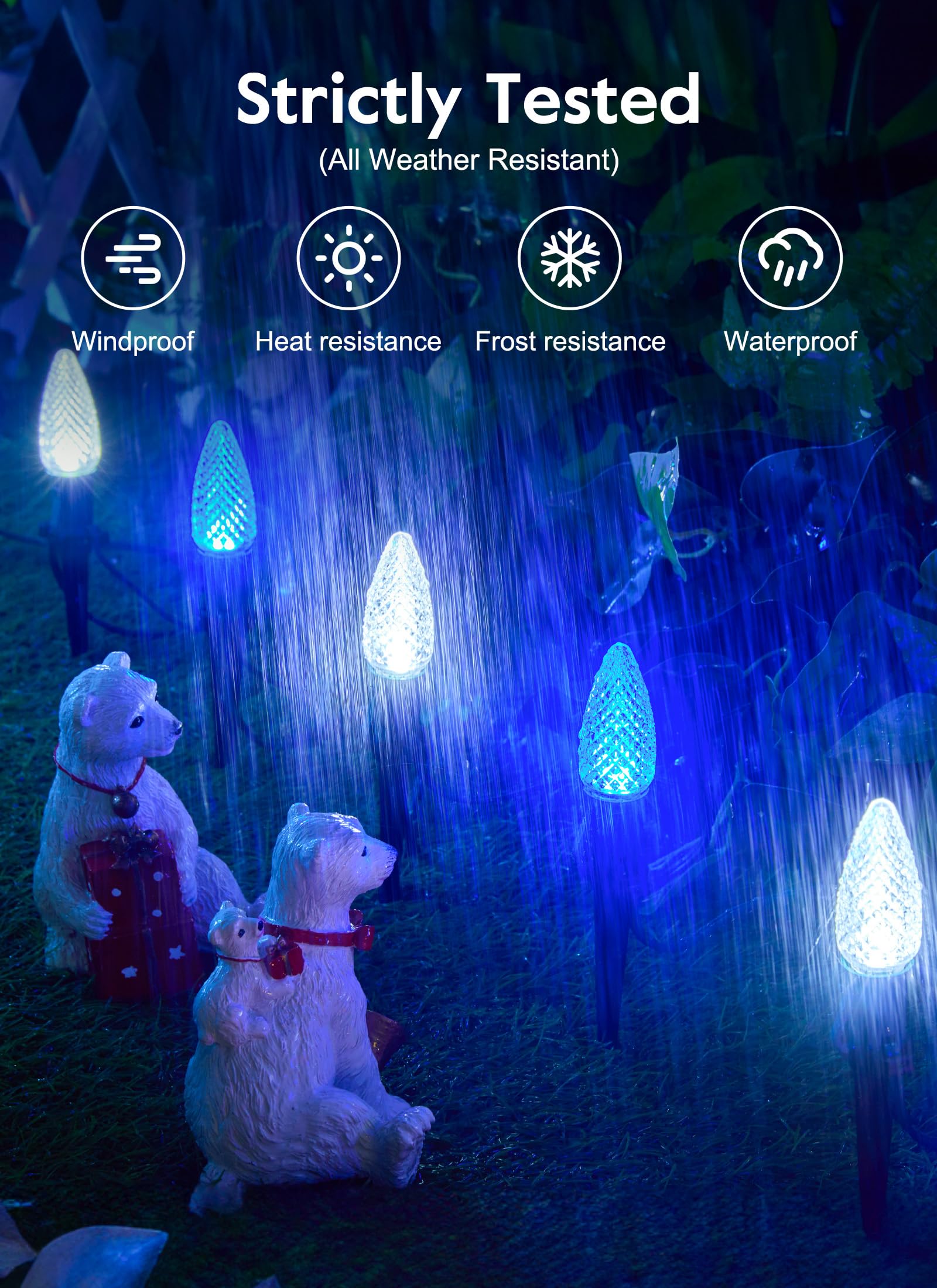 Brightown C9 Christmas Lights - 25.7 Ft Outdoor Pathway Lights with 20 LED Bulbs, Blue and White, Model GY-C-50.6-U-B1