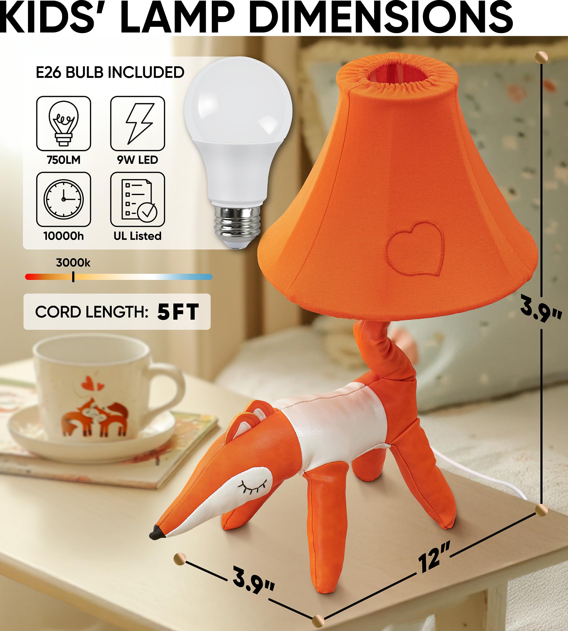 Fox Kids Lamp For Girls Bedroom - 20  Animal Lamp For Kids Room - Cute Christmas Gifts  Birthday Gifts For All Ages: Toddler Boys  Children  Grandkids 3 4 5 And Up Years Old  Sister Brother  Sibling