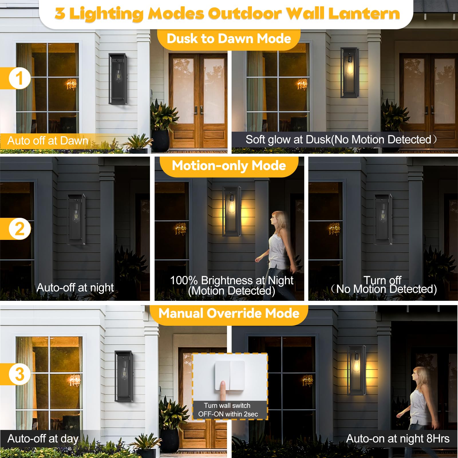 Siafavoi 20In Outdoor Wall Light Motion Sensor-Black Modern Sconce Waterproof Exterior Lighting Fixture E26 Socket Porch Lights Extra Large Lantern For Entryway Patio House Garage 2Pack