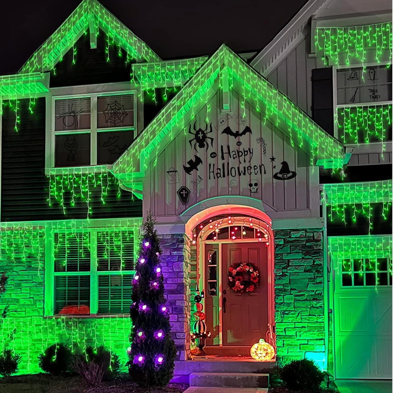 YEGUO Icicle Christmas Lights, 400 LED, 33ft, Waterproof, Green, 8 Modes, Model JT-EL/FC300V0200-C