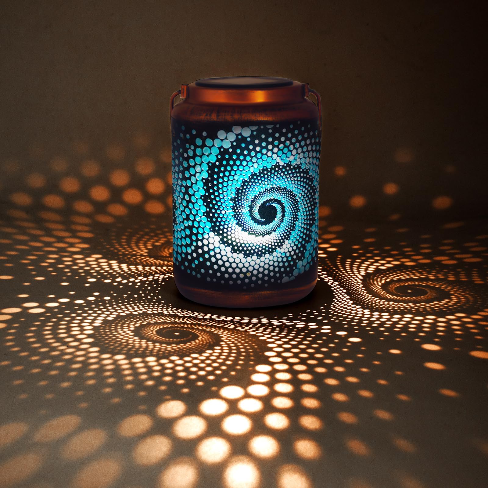 YISITEONE Mosaic Solar Lantern - Outdoor Waterproof Blue Metal Table Light, Model LT01, Turkish Moroccan Design for Garden & Patio Decor