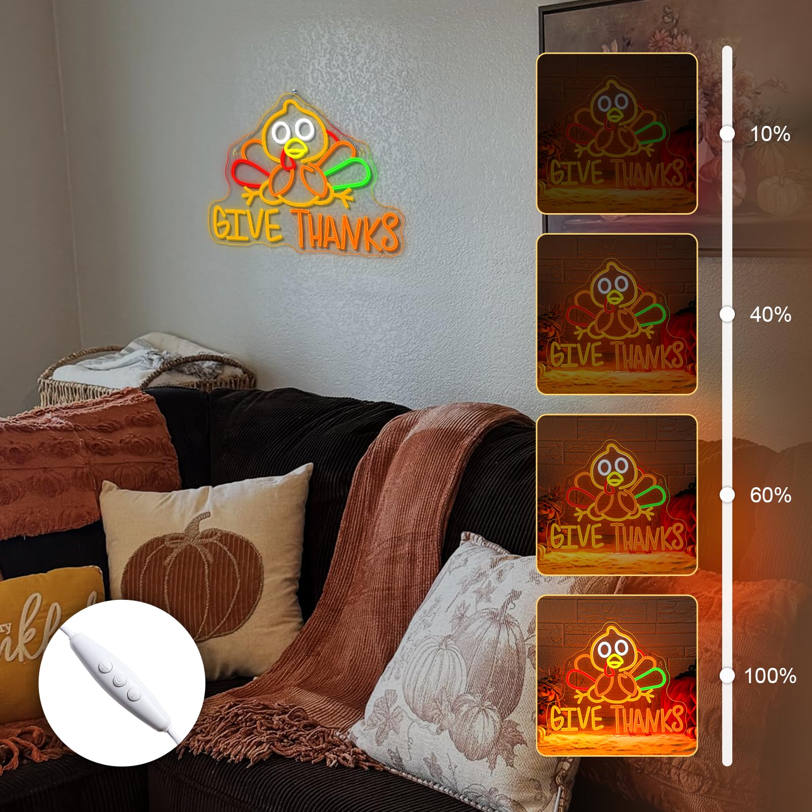 Dreamfort Thanksgiving Turkey Neon Sign Festive Led Wall Decor For Holiday Dining  Autumn Parties & Fall Home Decor  Usb-Powered With Adjustable Brightness  Seasonal Turkey Design