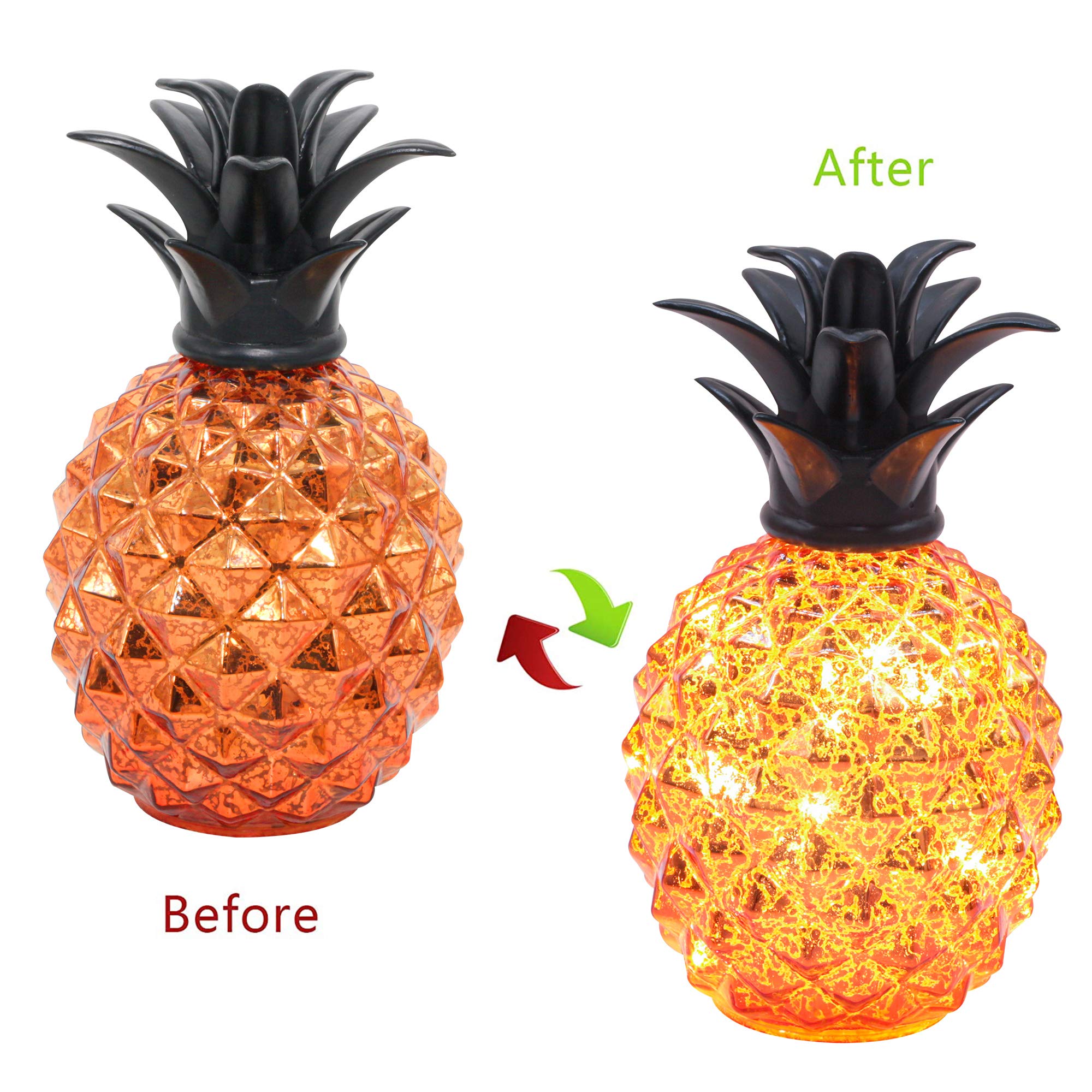 Romingo Pineapple Lamp - 9 Inch Orange Mercury Glass, Battery Operated Night Light with Timer, Perfect Gift for Women
