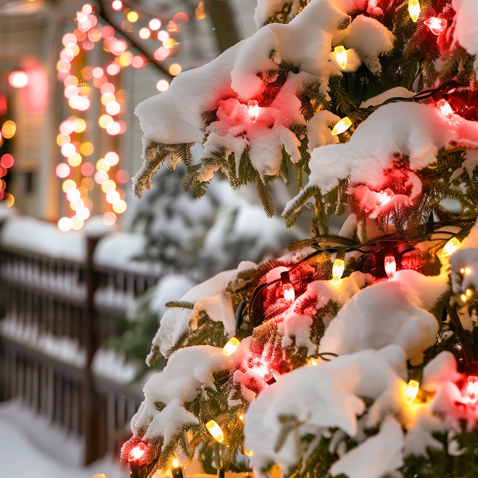 Minetom C9 LED Christmas Lights ·150 FT, 75 LED, Waterproof, Red and Warm White, Indoor/Outdoor Decor