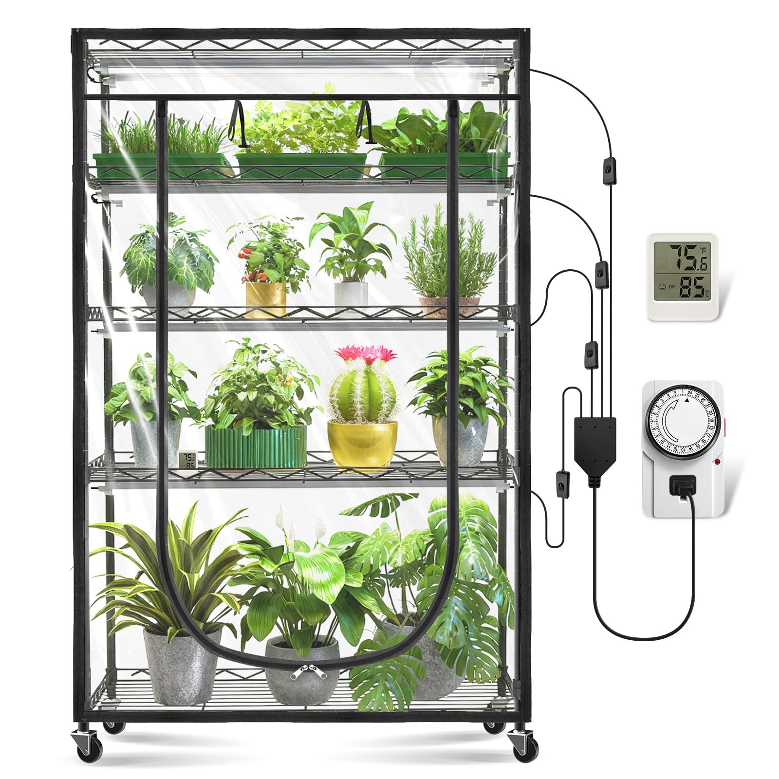 JESLED Indoor Greenhouse with Grow Light, 3FT, Full Spectrum 5000K, Rolling Metal Stand, 35.4x13.8x70IN, Black, Model JD
