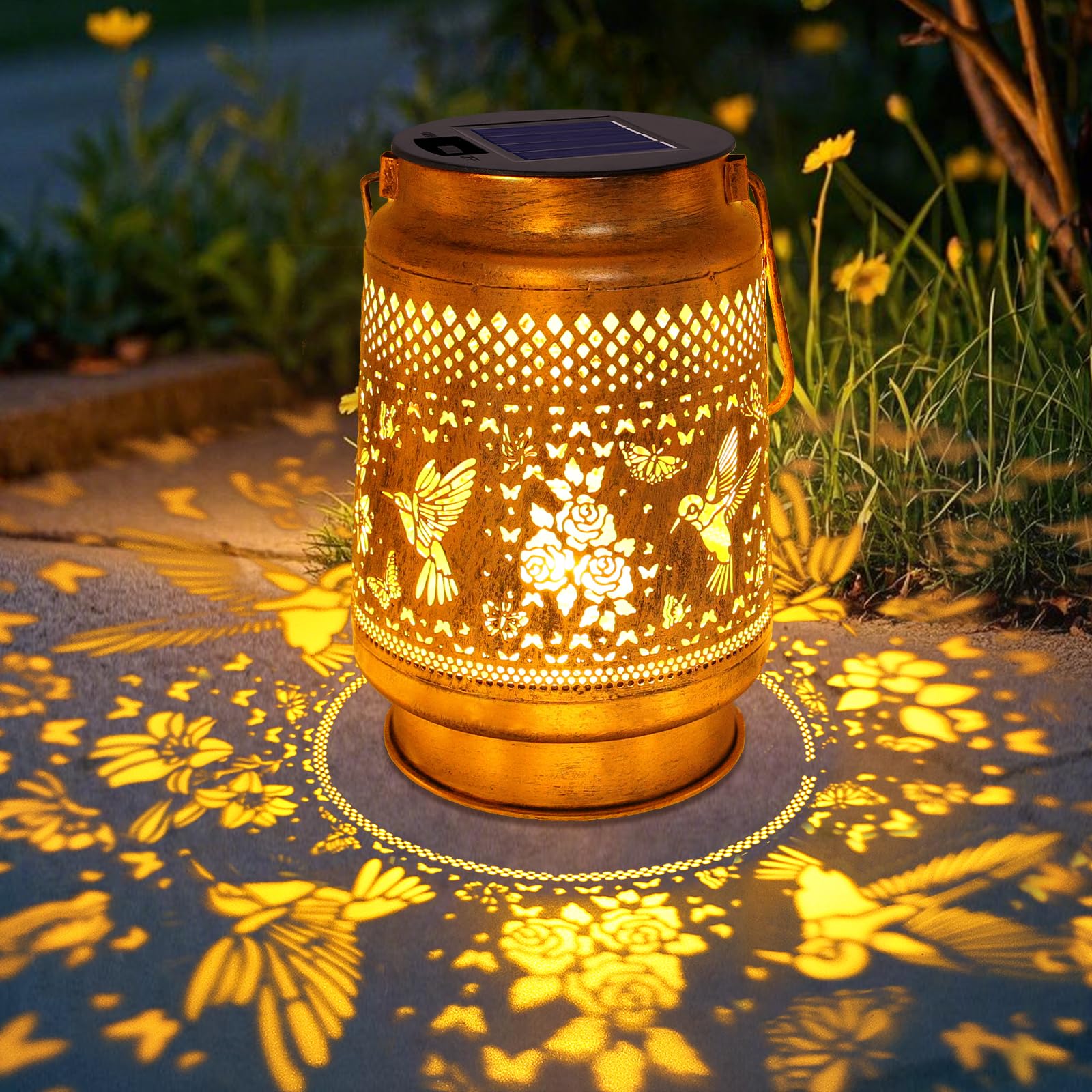 Solar Lanterns Outdoor with Shepherd Hook - Waterproof Hummingbird Garden Decor, LED Hanging Lights Metal Decor for Yard, Patio,