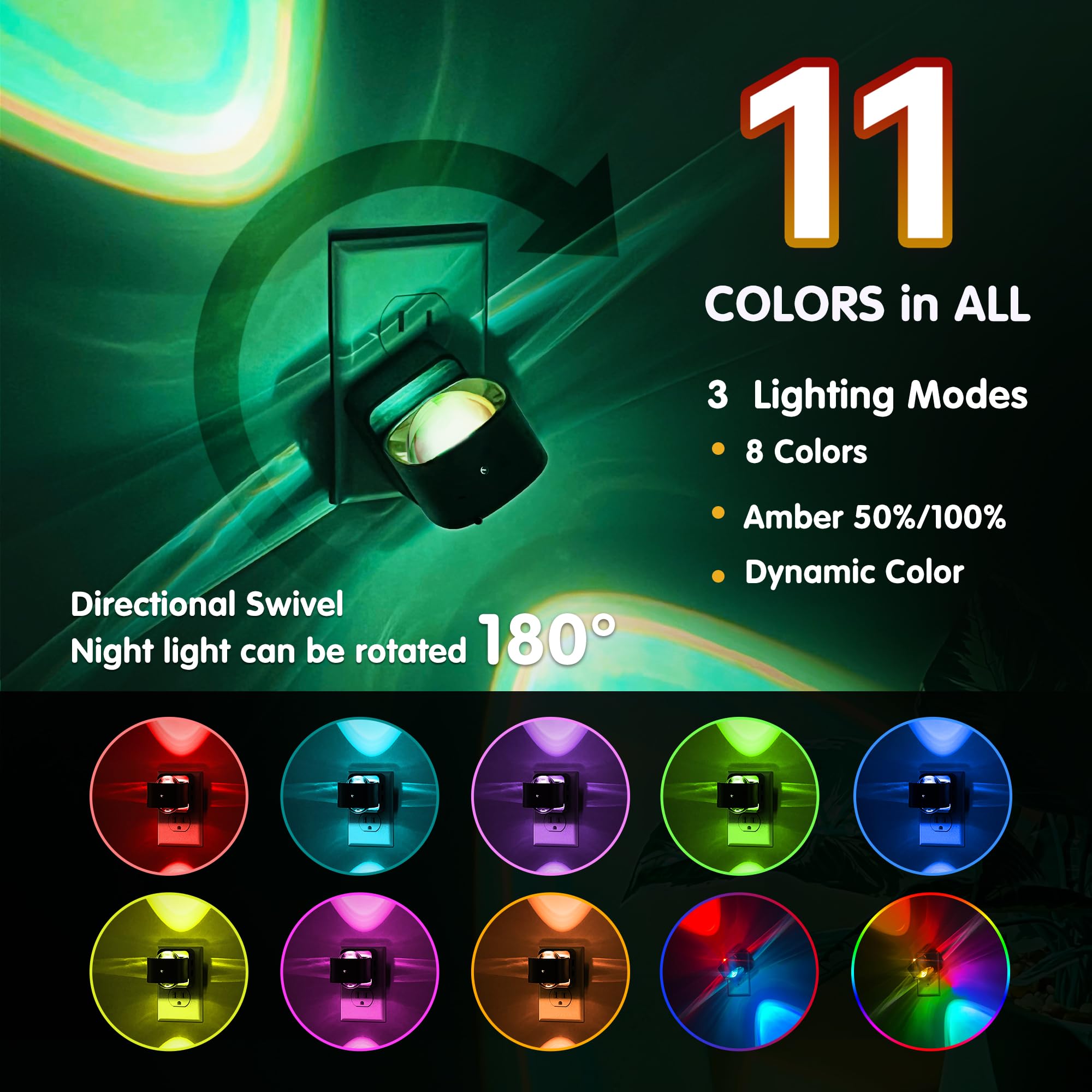 L LOHAS LED Night Light Projector, RGB Color Changing with Dusk to Dawn Sensor, 1 Pack, Model A-GY-154-09-US