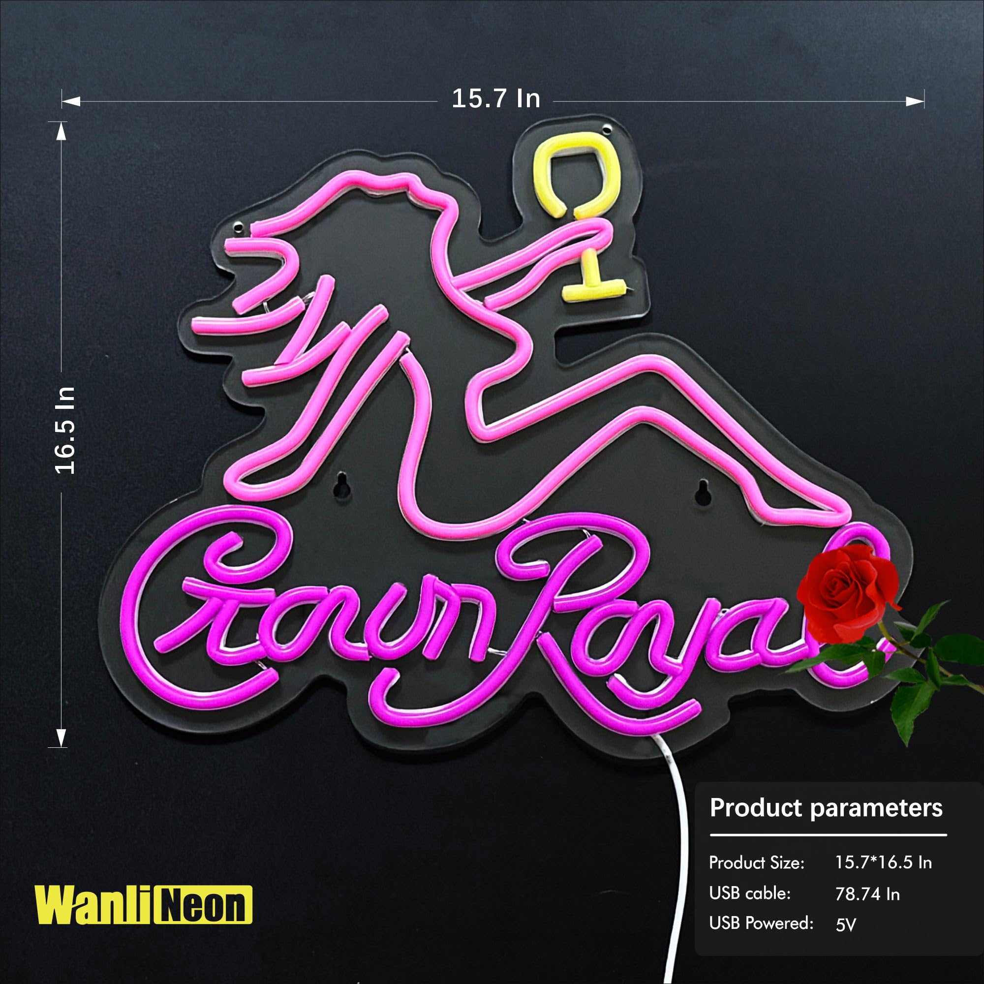 WanliNeon Crown Cheers Neon Sign, LED Bar Decor, 15.7 x 12.6 inches, Acrylic, Pink + Purple, Model: Wanli-Crow-Girl