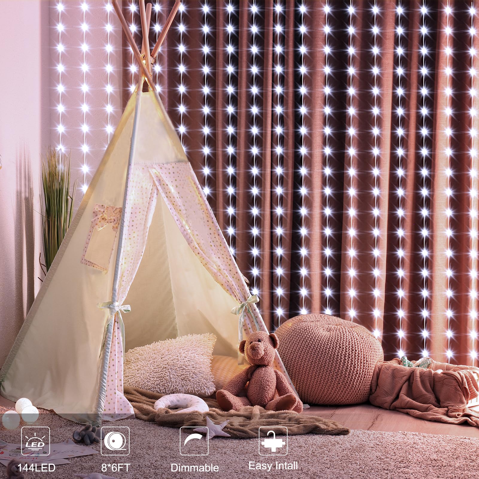 Lumbelle Fairy Curtain Lights Cool White Window Hanging Lights Usb Plug In With 8 Modes Hooks Outdoor Curtain Lights Ip68 Fully