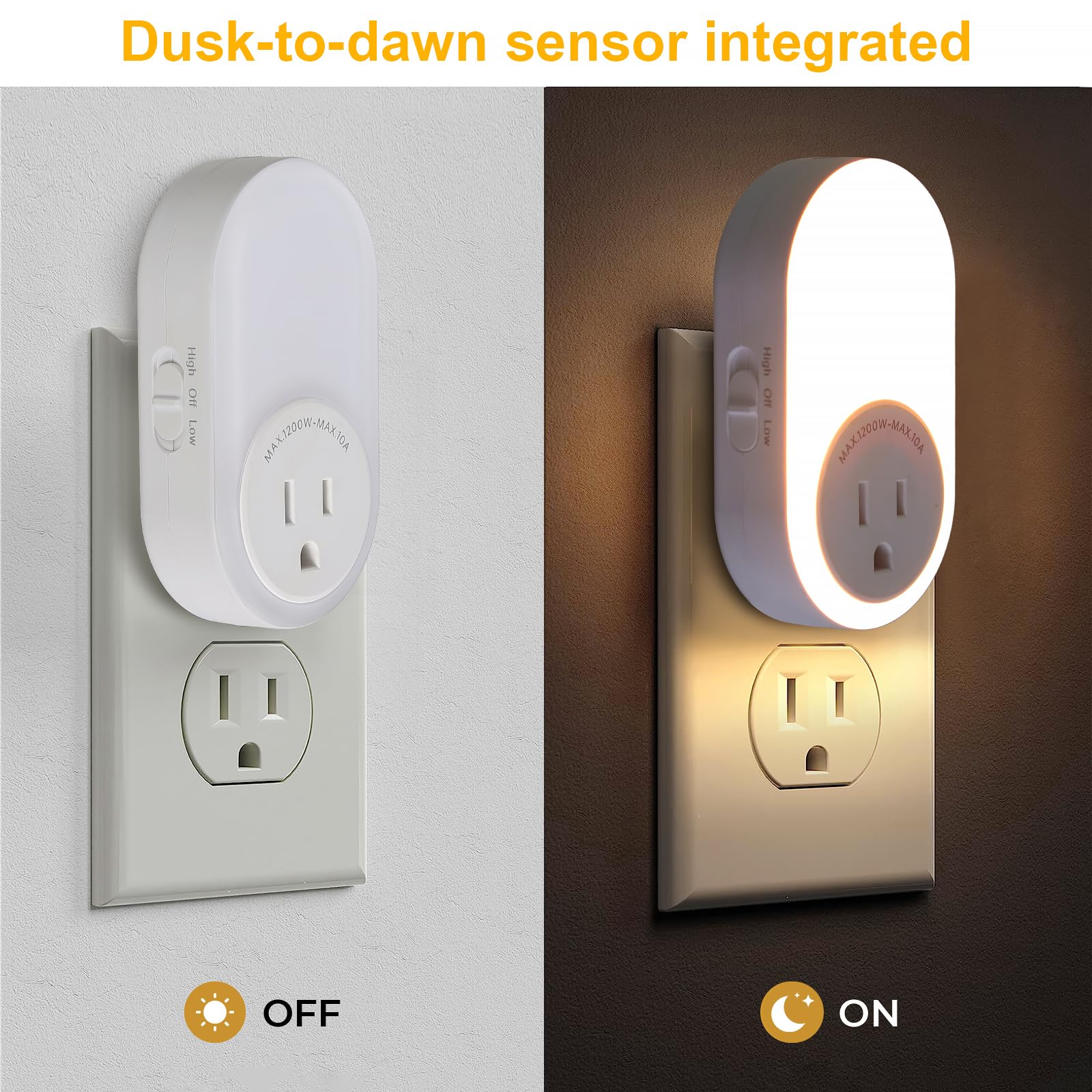 Dawnrise Night Lights Plug Into Wall,Dusk To Dawn Sensor Night Light With Power Outlet,Cct 2200K Or 4000K,5Lm Or 20Lm Adjustable