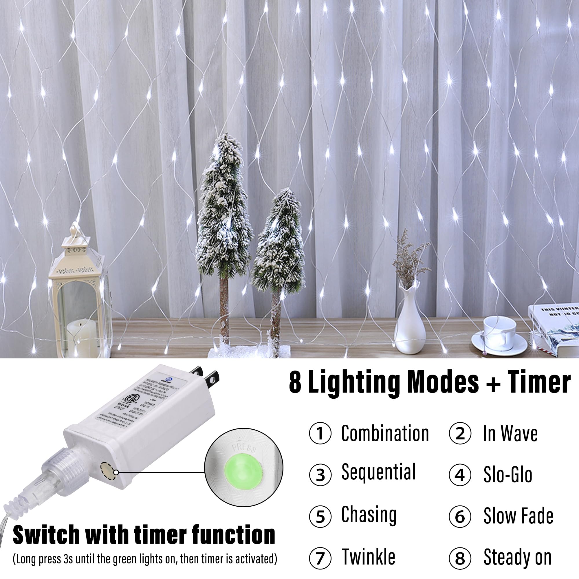 Joomer 2 Pack 12Ft X 5Ft 360 Led Christmas Net Lights, 8 Modes Bush Mesh Lights Connectable, Timer, Waterproof For Christmas Trees, Bushes, Garden, Outdoor Decorations (Clear Wire, White)