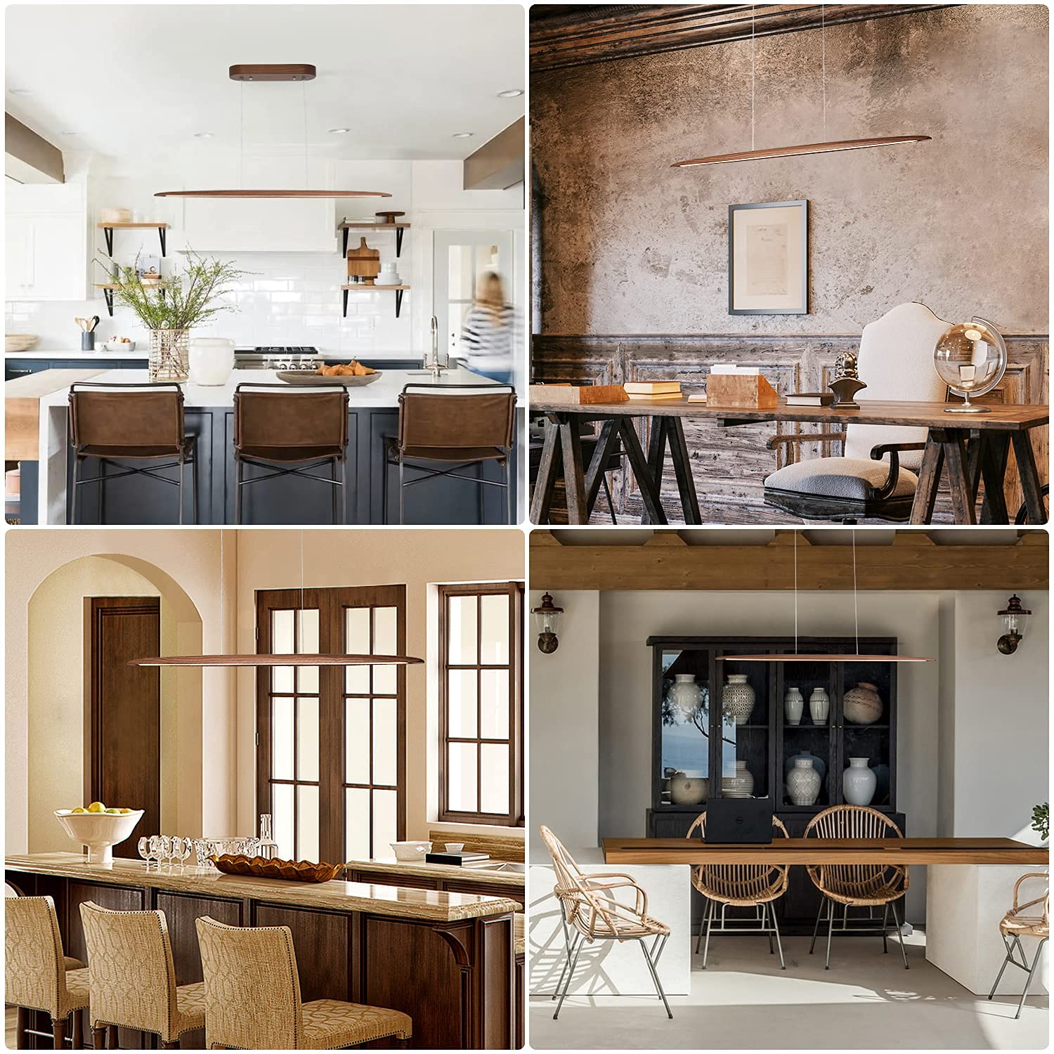 Yisdesign 51'' Wood Linear Pendant Light Wood Dining Room Light Fixture Modern Pool Table Lights Kitchen Island Lights For Dinin