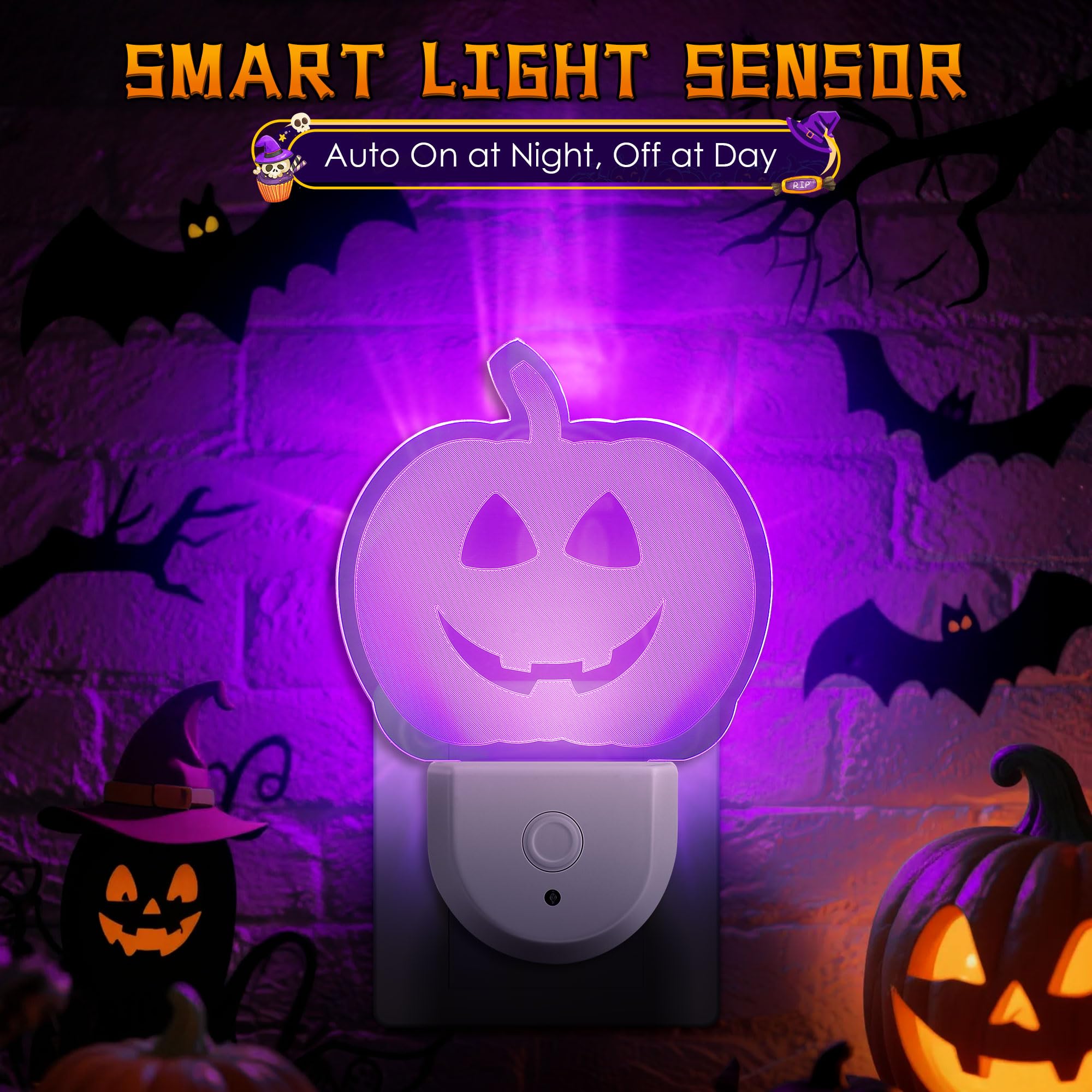 Meonum 2 Pack Halloween Night Light for Kids, 7 Color Plug in Night Light for Kids, Dusk to Dawn Sensor, Nightlights for Girls B