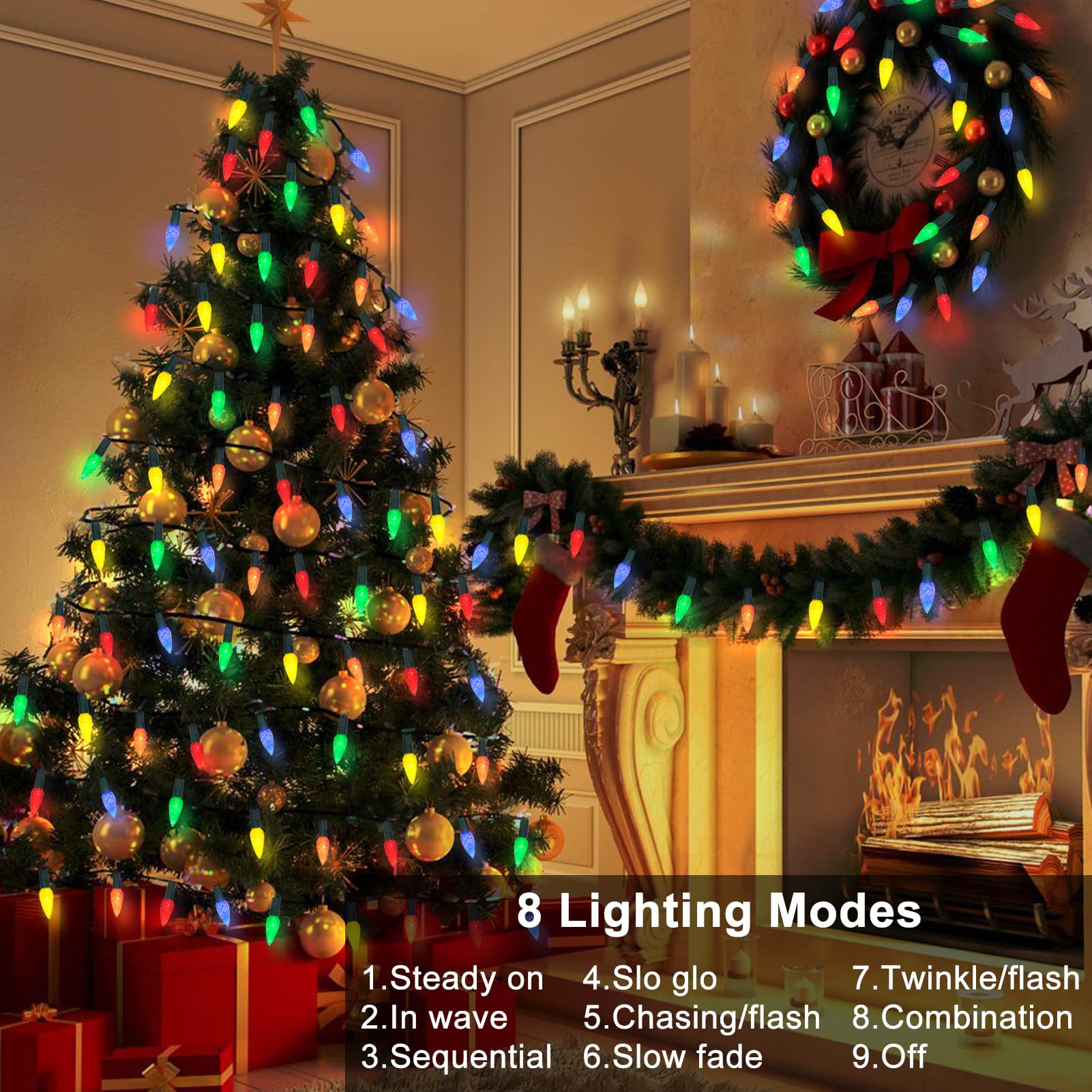 Dbfairy 2Packs C6 Battery Operated Christmas Lights,16.4Ft Strawberry String Light With Timer 8 Lights Modes,Multicolor Battery