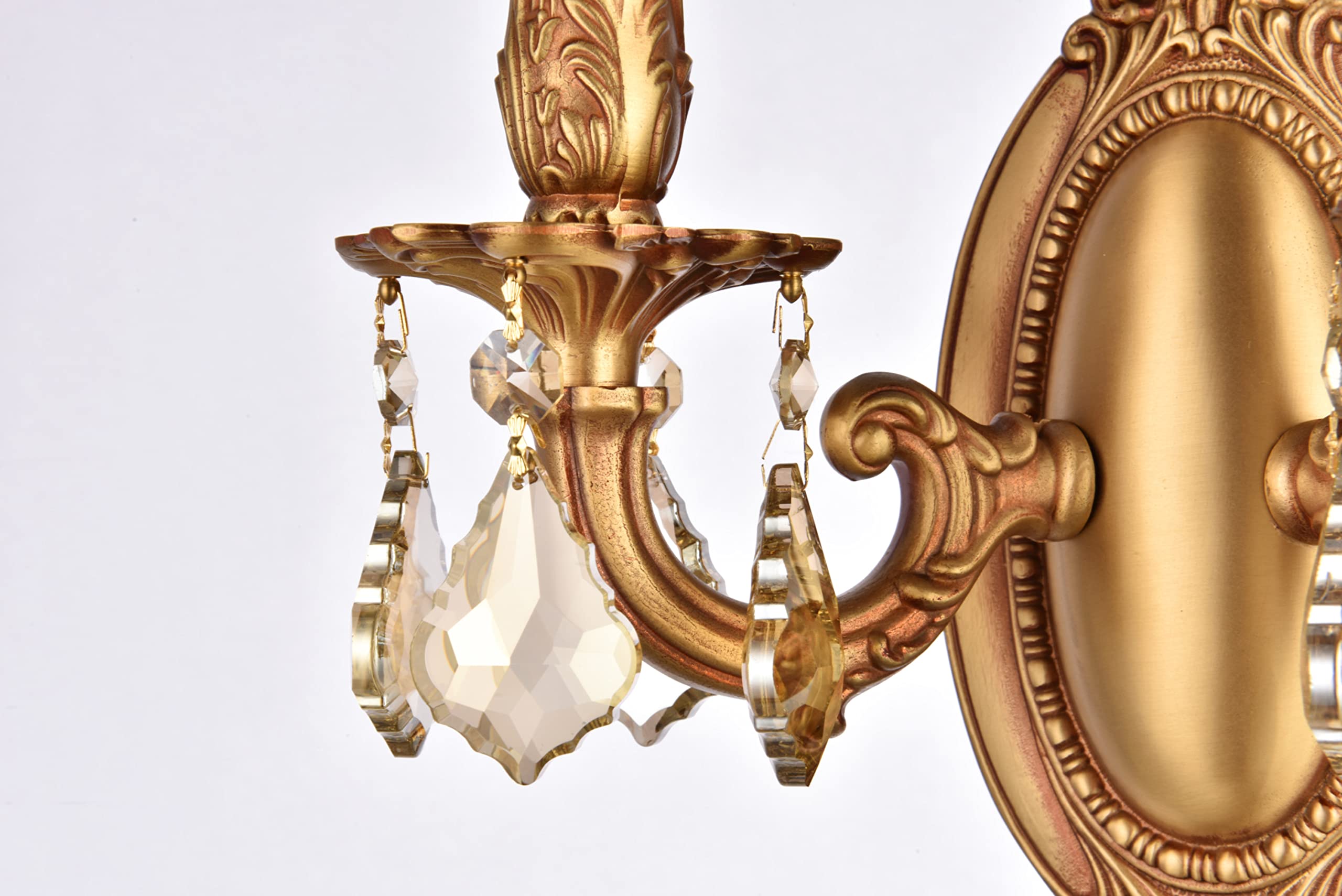 Elegant Lighting 2-Light Crystal Wall Sconce, French Gold Finish, Smoky Golden Teak Crystals, 5.5inL x 9inW x 10.5inH, Model 920
