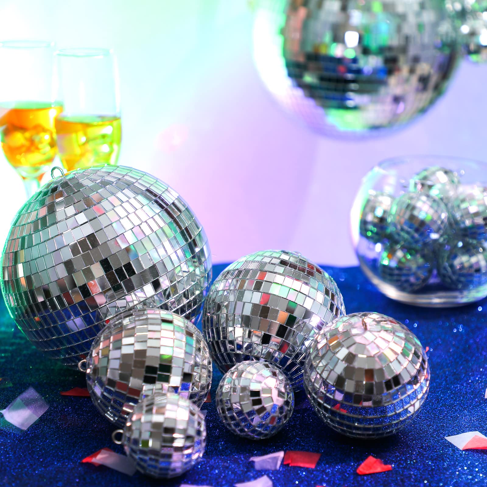 20 Pcs Christmas Hanging Mirror Disco Ball Ornaments Assorted Mini Glass Disco Balls Decoration Different Sizes 70S Reflective With Rope (6 Inch, 4 Inch, 3. 2 Inch, 2 Inch)