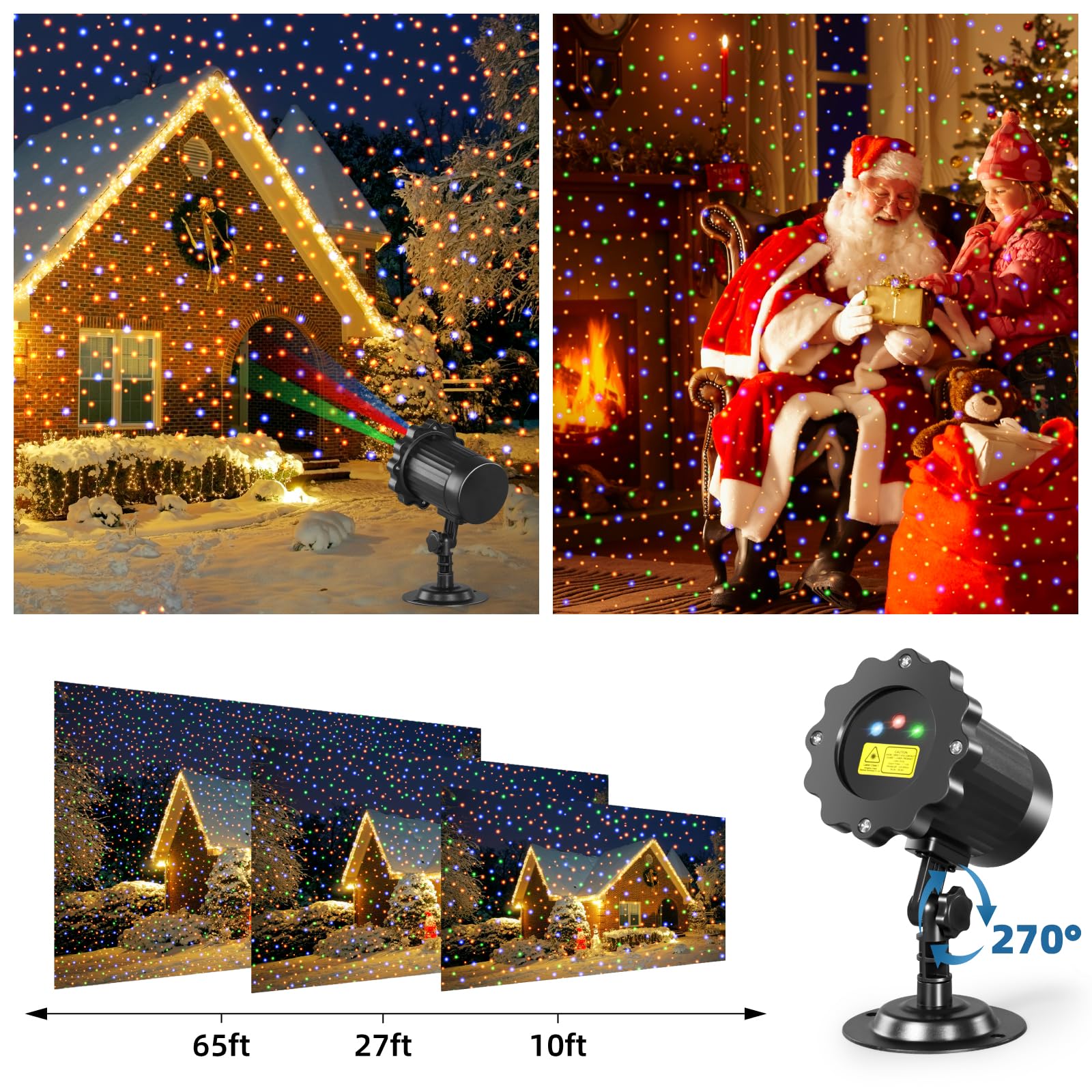 Avokadol Laser Christmas Lights Projector - 3 Colors, Remote Control, 16.5ft Cord, IP65 Waterproof for Outdoor Holiday Decorations