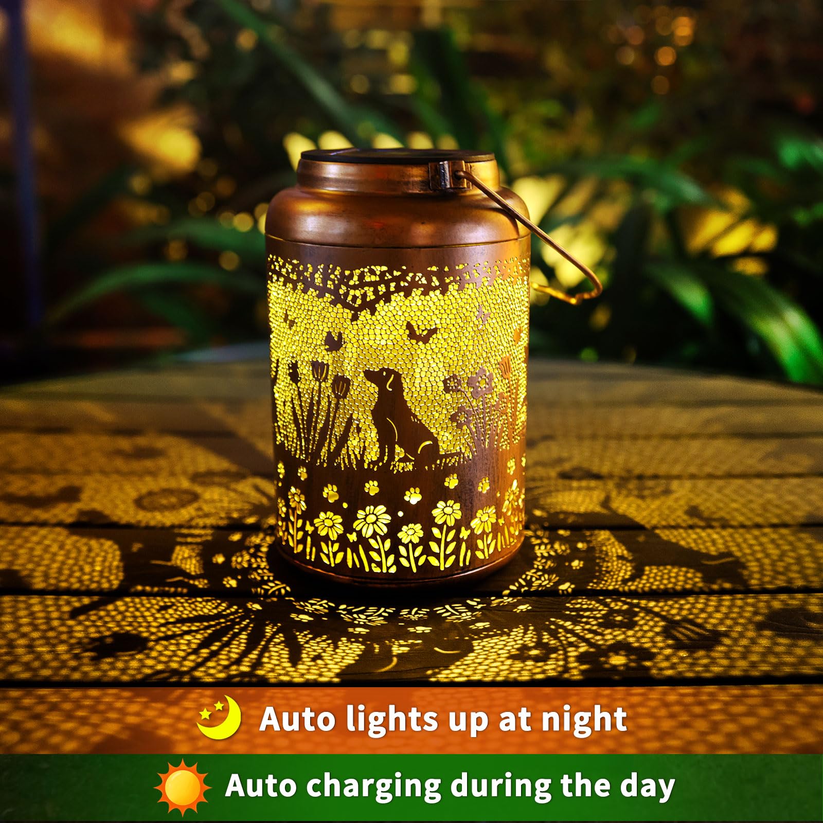 WACLSTDAY Dog Solar Lanterns - 2 Pack Outdoor Waterproof Metal Lights, Red Copper, Model B-W-DL-2508-GOU-02, Ideal for Garden Decor