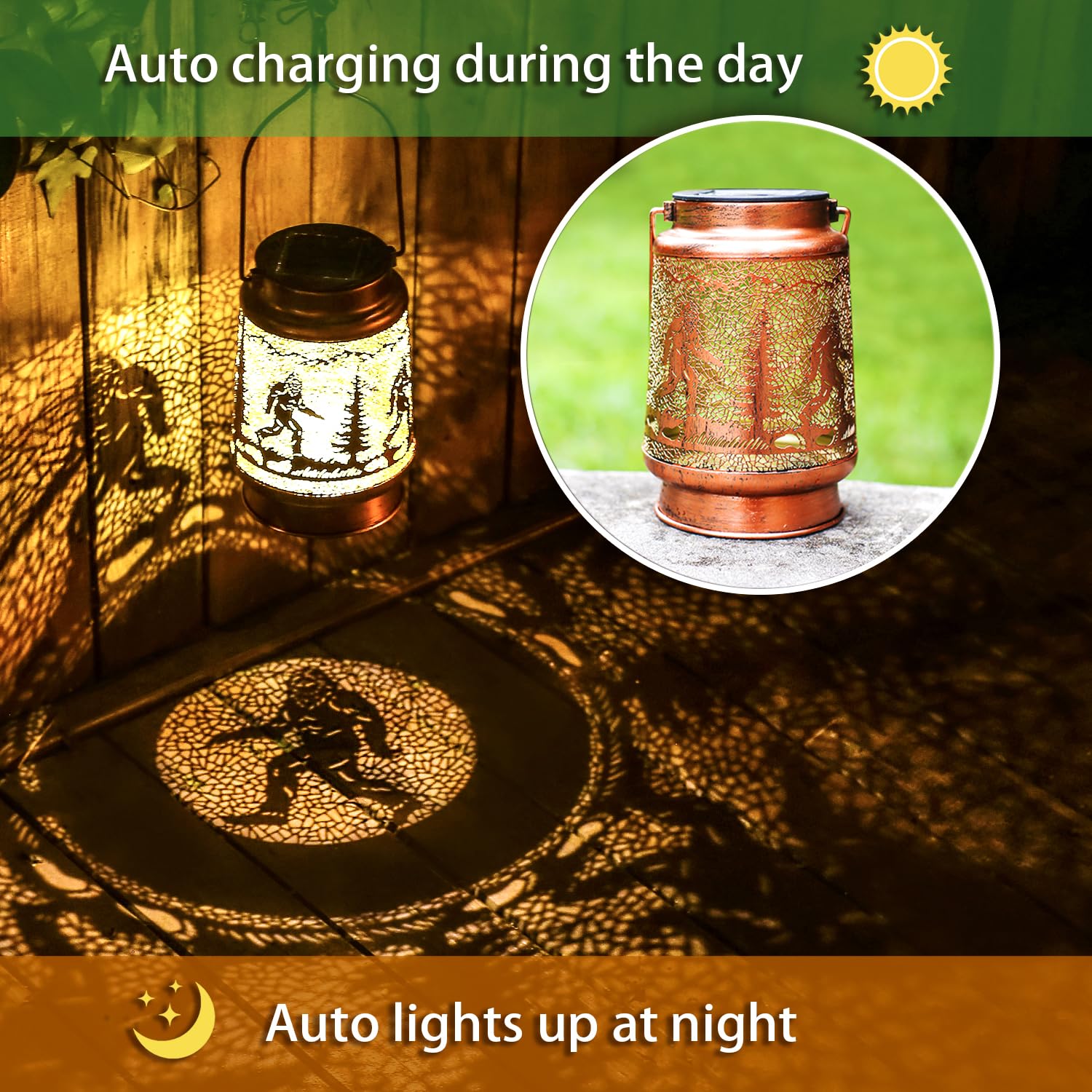 Bigfoot Solar Lanterns Outdoor Waterproof Hanging Solar Lights Big Foot Sasquatch Gifts For Men Women Metal Decorative Led Lante