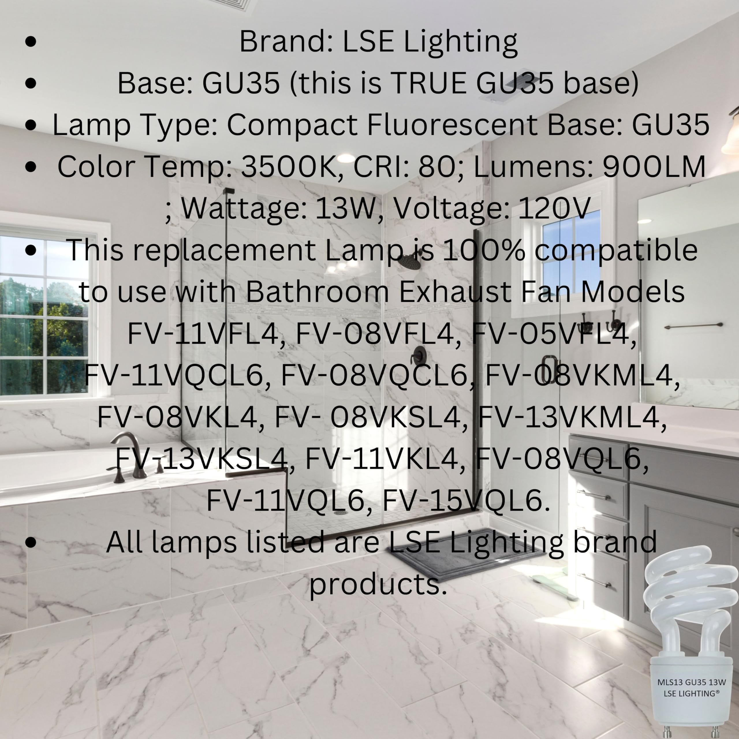 13W Mls13Gu35 Cfl Bulb - Replacement For Panasonic Vql5 Exhaust Fan - Gu35 Base Compact Fluorescent - 3500K Warm White Bathroom