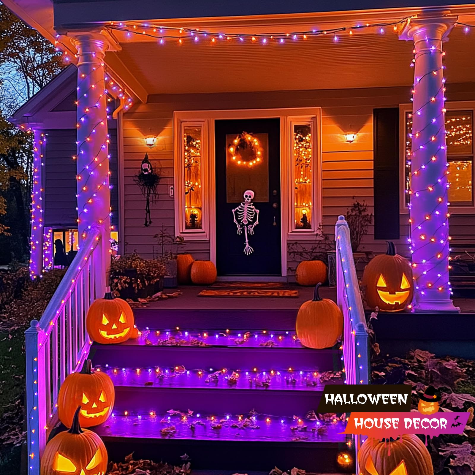 JMEXSUSS Halloween String Lights, 500 LED Waterproof, 173ft, 8 Modes, Orange & Purple, Model EXS-S-0500