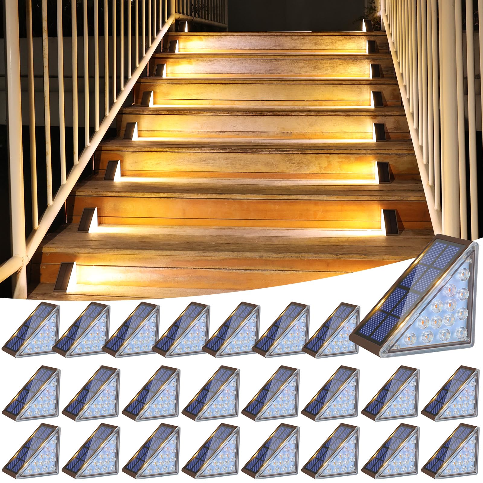VOLISUN Solar Step Lights, LED Outdoor Stair Lights, Waterproof, 24 Pack, Brown, Model 21454ZM