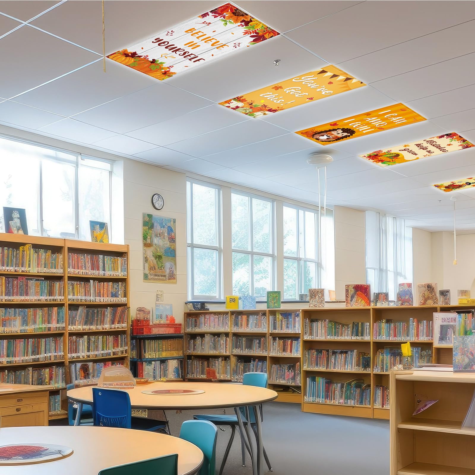 6 Pcs Fluorescent Light Covers With 60 Magnets Decorative For Classroom Ceiling Lights 4 X 2 Feet Magnetic Light Cover Filter Easy Install For Office Hospital Home Ceiling Supplies (Thanksgiving)