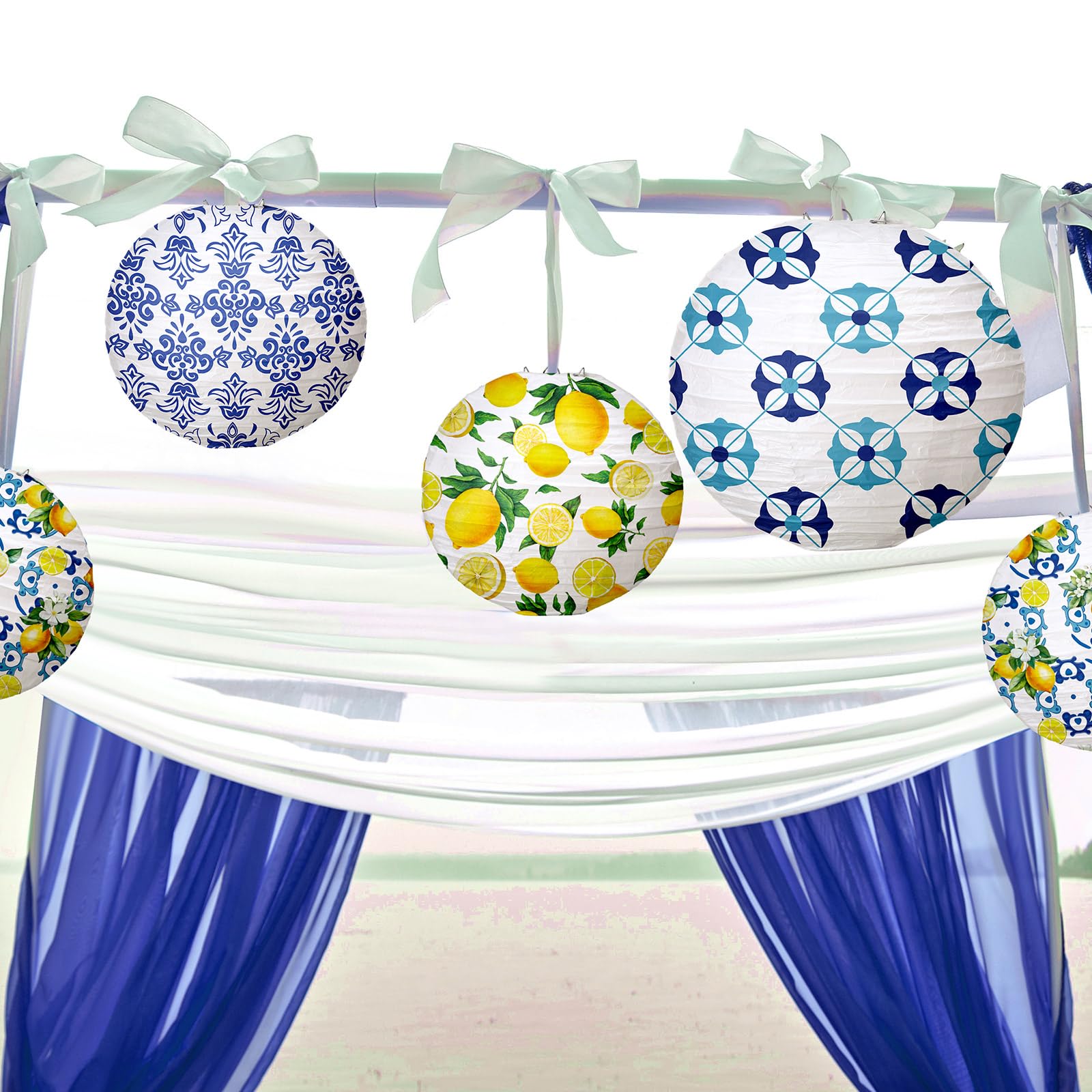 Rossesay 12 Pcs Paper Lantern Kit Amalfi Coast Capri Positano Lemon Party Supplies Summer Mediterranean Decorations Yellow Green