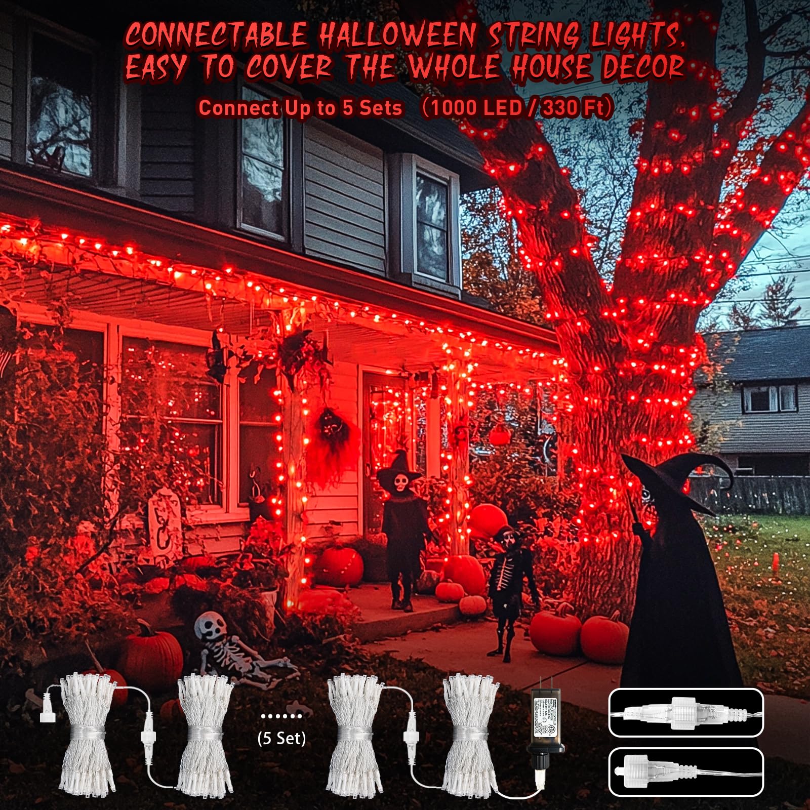 JMEXSUSS Red String Lights, 200 LED, 66ft, Copper Wire, 8 Modes, Indoor/Outdoor Christmas Decor for Valentines Day