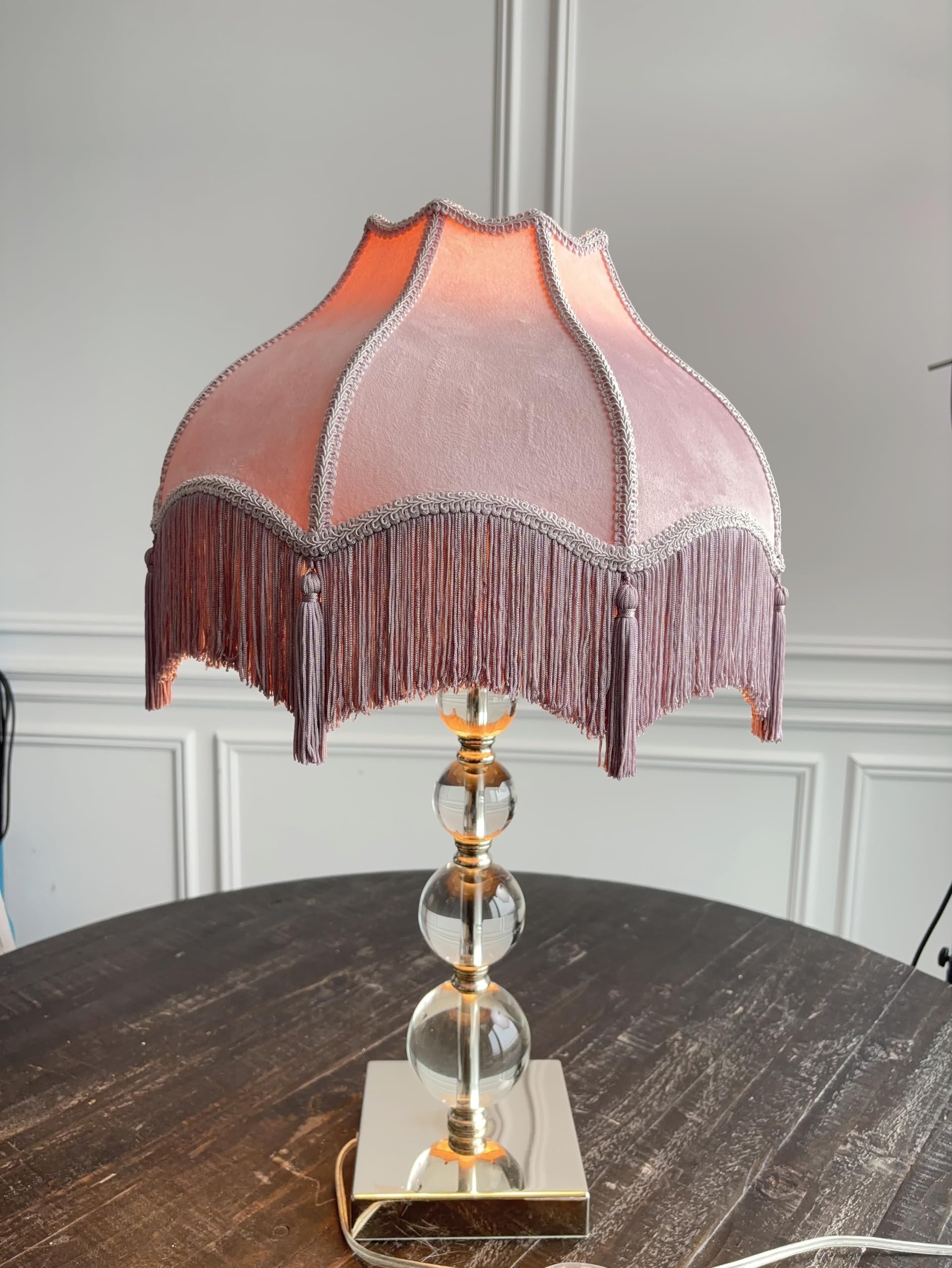 Generic Velvet Lamp Shade, Victorian Style, Bell Shape, Large, Muted Lavender Purple with Tassels and Fringe