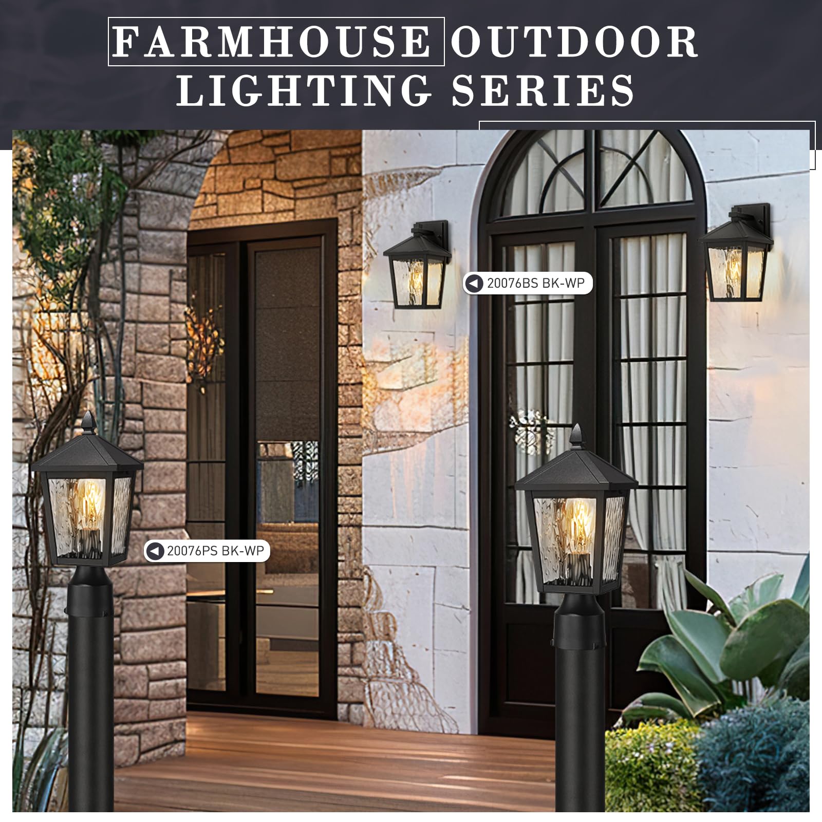 Zeyu 13.6 Inch Outdoor Light Fixture For Post, Exterior Post Light Fixtures For Patio, Die-Cast Aluminum With Water Ripple Glass