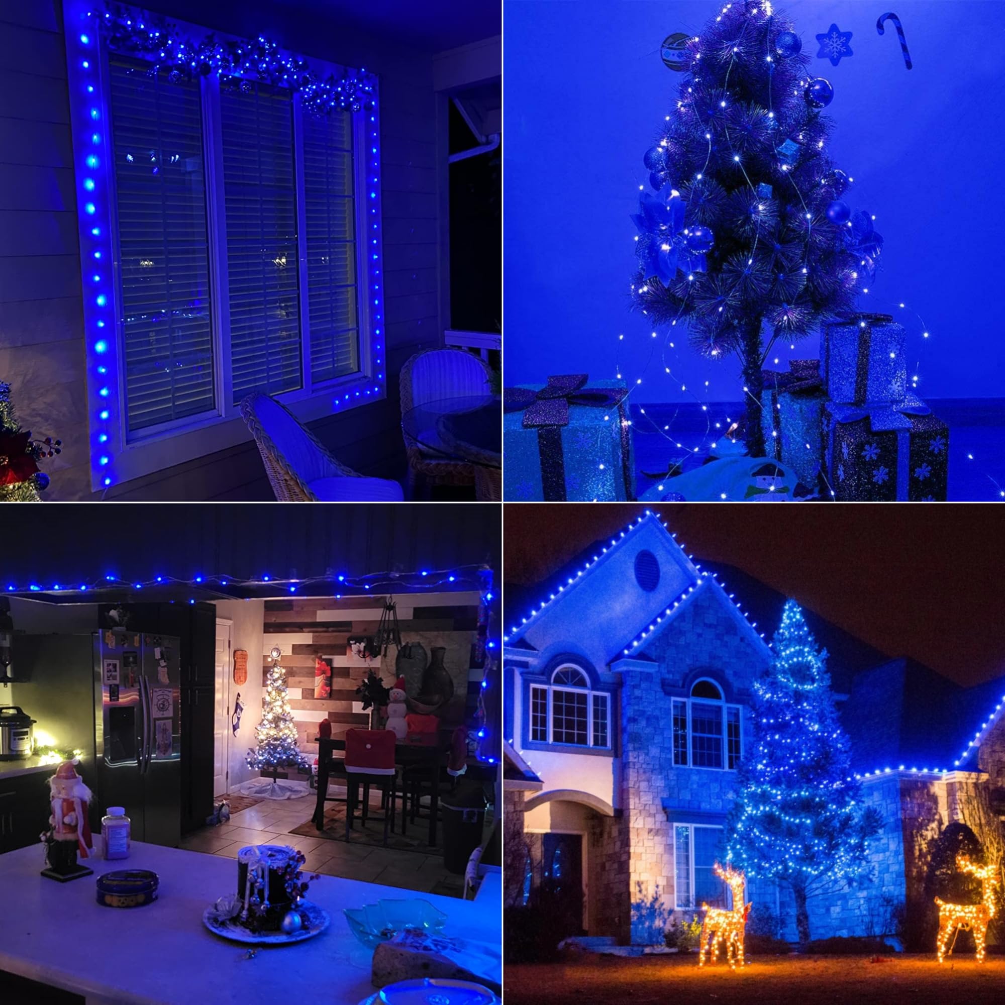 Qitong Blue Solar Fairy Lights 4 Pack, 33Ft 100 Led Waterproof String Lights For Outdoor Decor