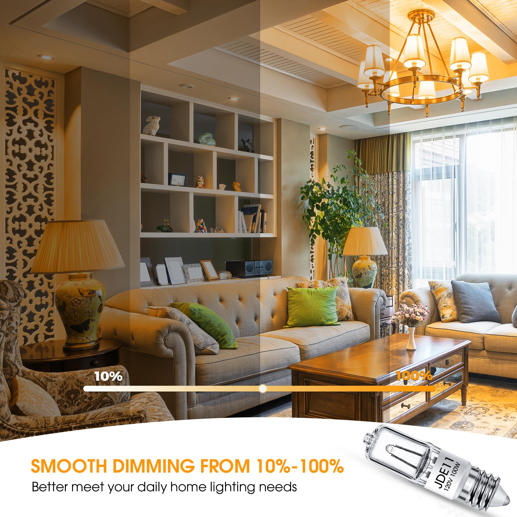 Flaspar Jde11 120V 100W  E11 Bulb  E11 Halogen Light Bulbs  T4 Mini Base Dimmable Candelabra Bulbs  2800K Warm White Halogen Clear Jde11 Bulb For Ceiling Fan  Chandeliers  Cabinet Lighting  2 Pack