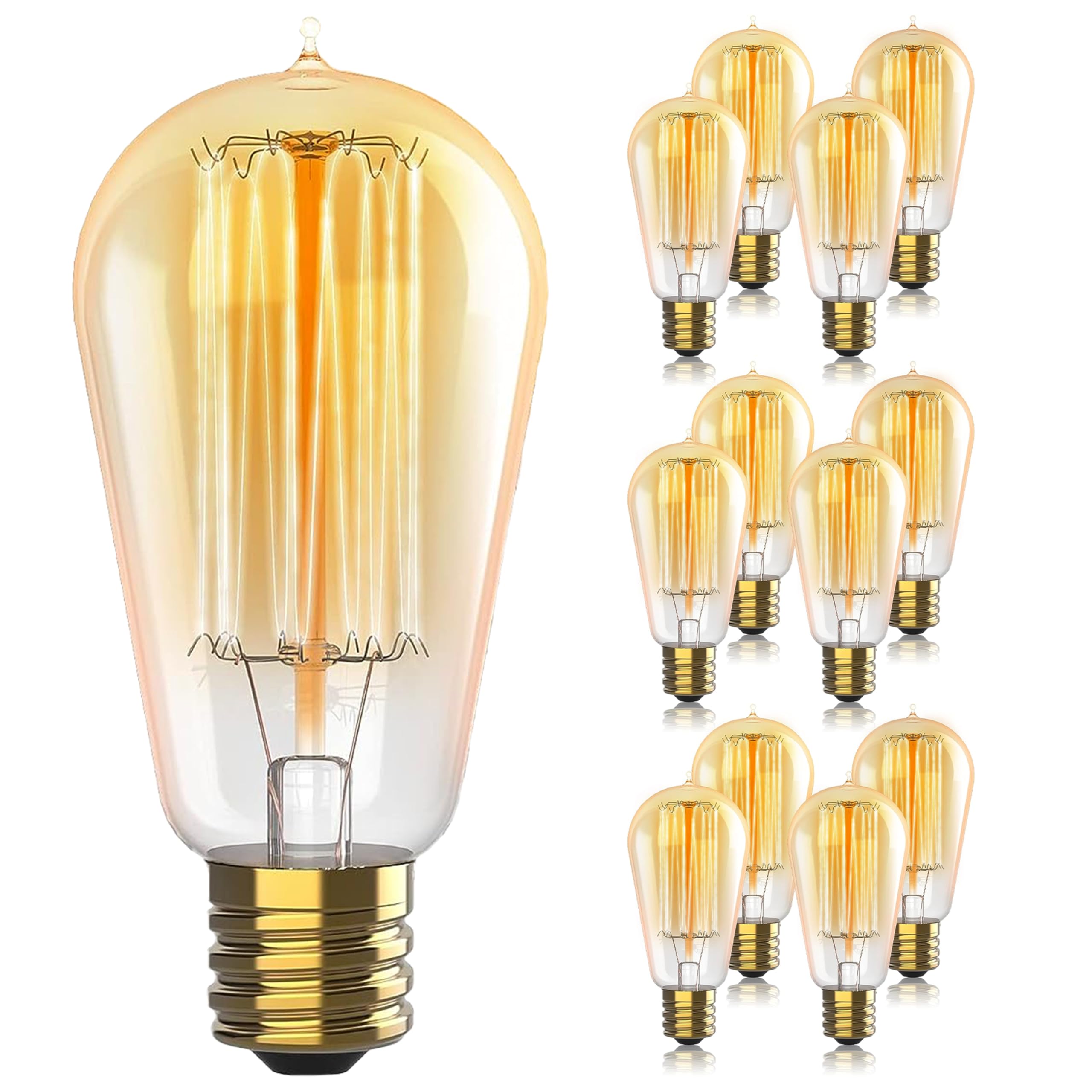 Hudson Bulb Co. Vintage Incandescent Edison Light Bulbs, 60W, E26/E27 Base, 2100K Dimmable Decorative Lights, St58 Style Warm Gl