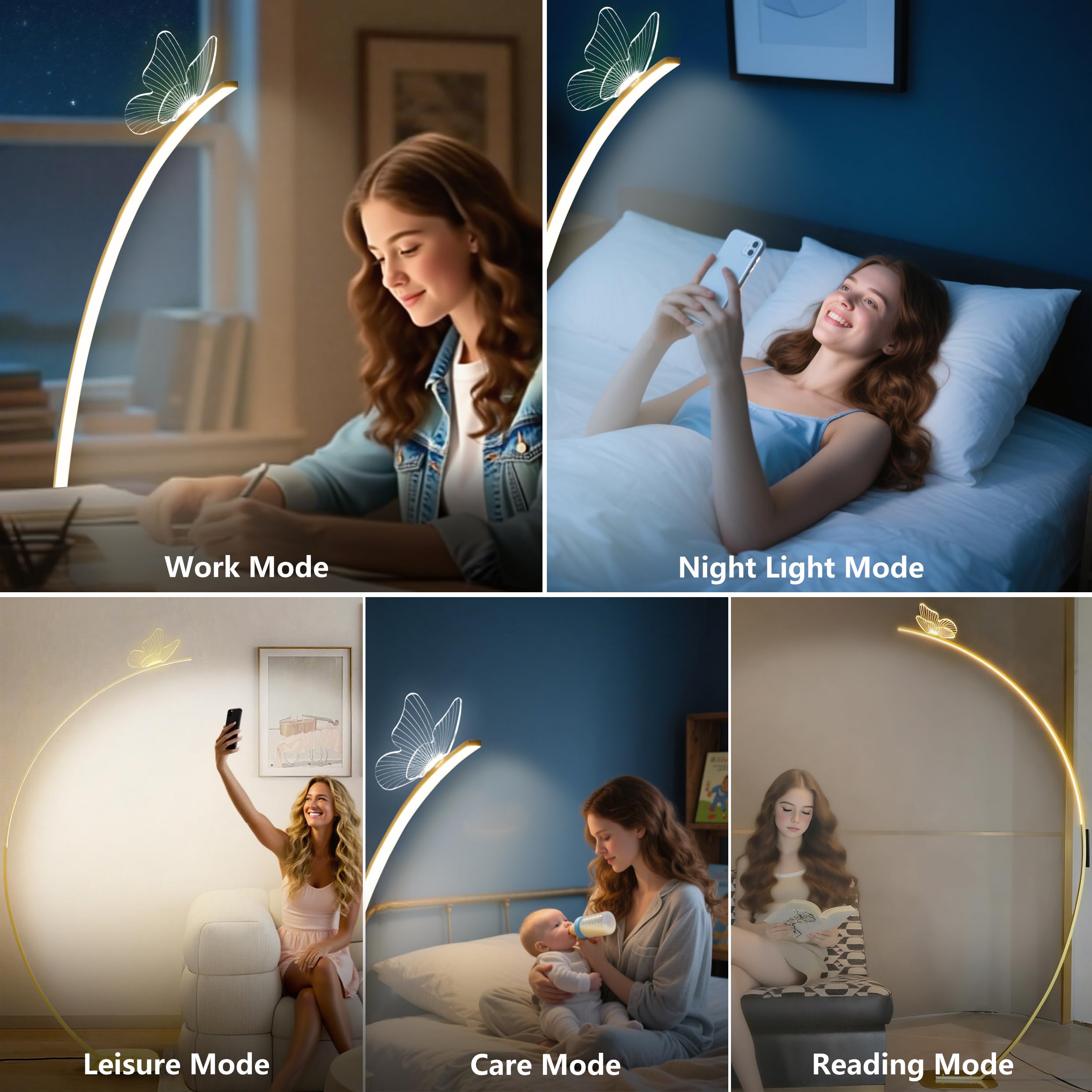 Arc Floor Lamp,2000 Lumens Dimmable Butterfly Arched Floor Lamp with Remote & Foot Control, 3 Color Temperatures, Modern Floor L