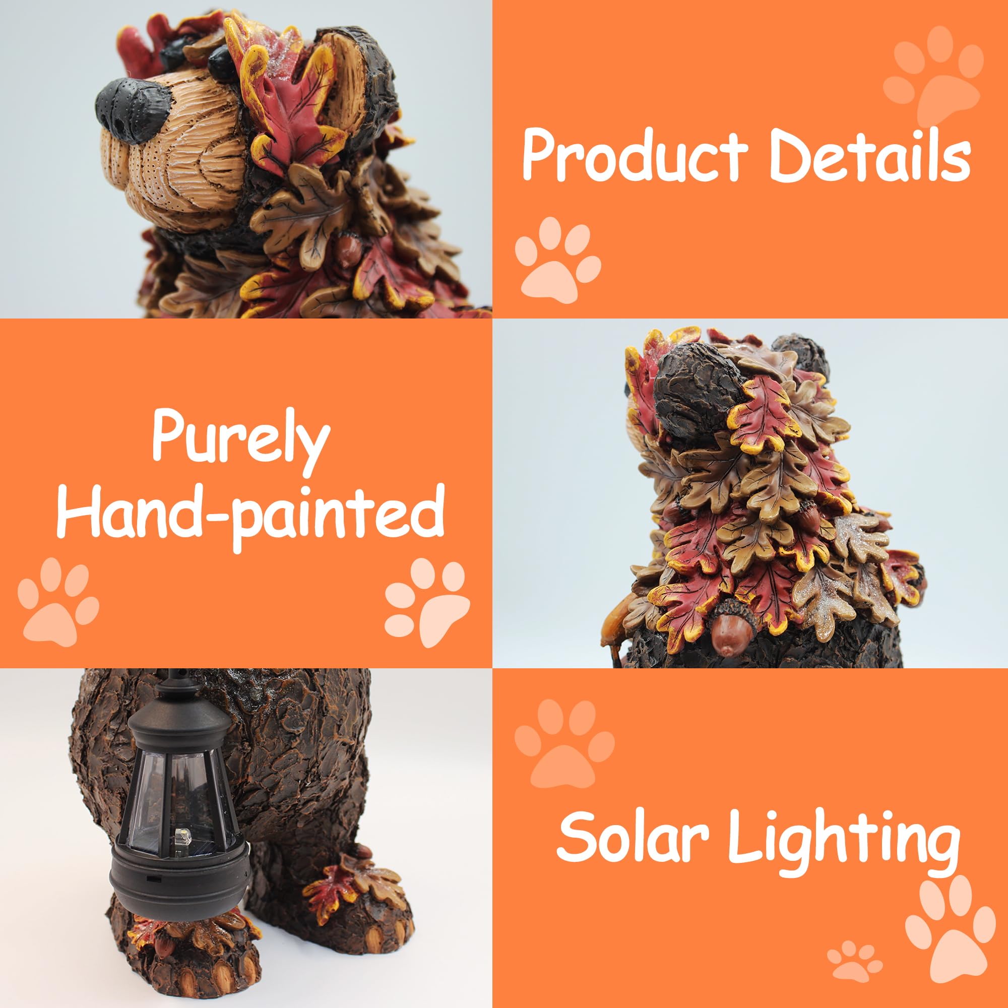 Ymxyjm Solar Garden Statue Bear Figurine, Garden Art Outdoor Statues With Solar Lantern, Loving Bear For Patio, Balcony, Yard, L