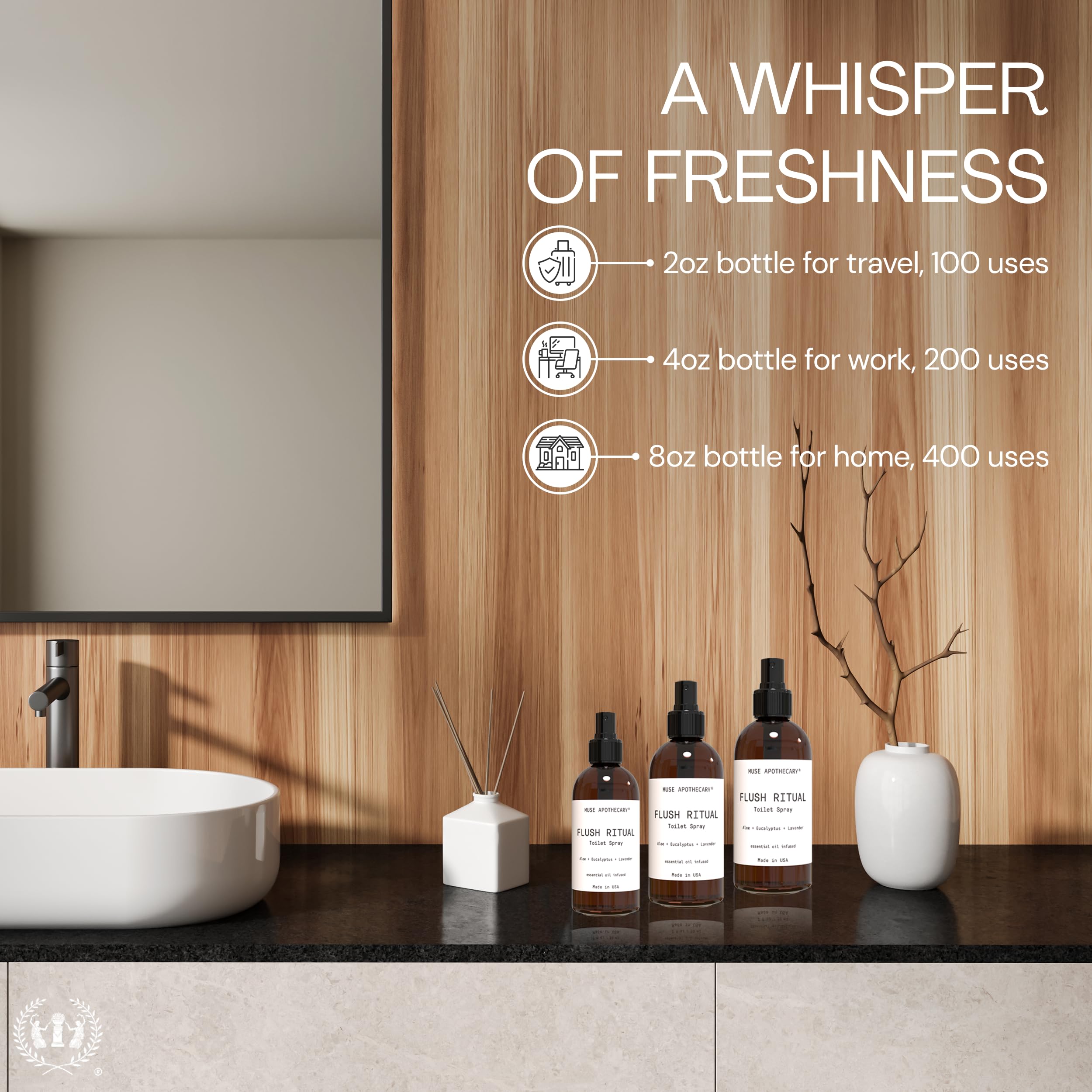 Muse Bath Apothecary Flush Ritual - Aromatic  Refreshing Toilet Spray, Use Before You Go, 4 Oz, Infused With Natural Essential O