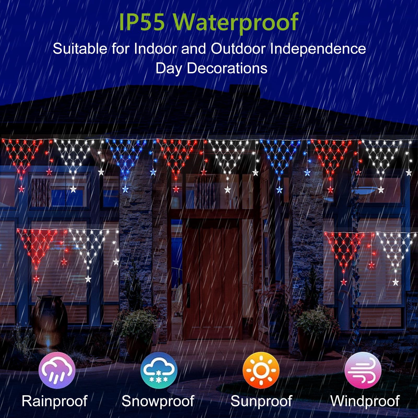 Qulist Balcony Christmas Lights, 218 LED 13.8ft Christmas Curtain Lights Outdoor Decorations with 12 Twinkle Star Drops, Waterpr