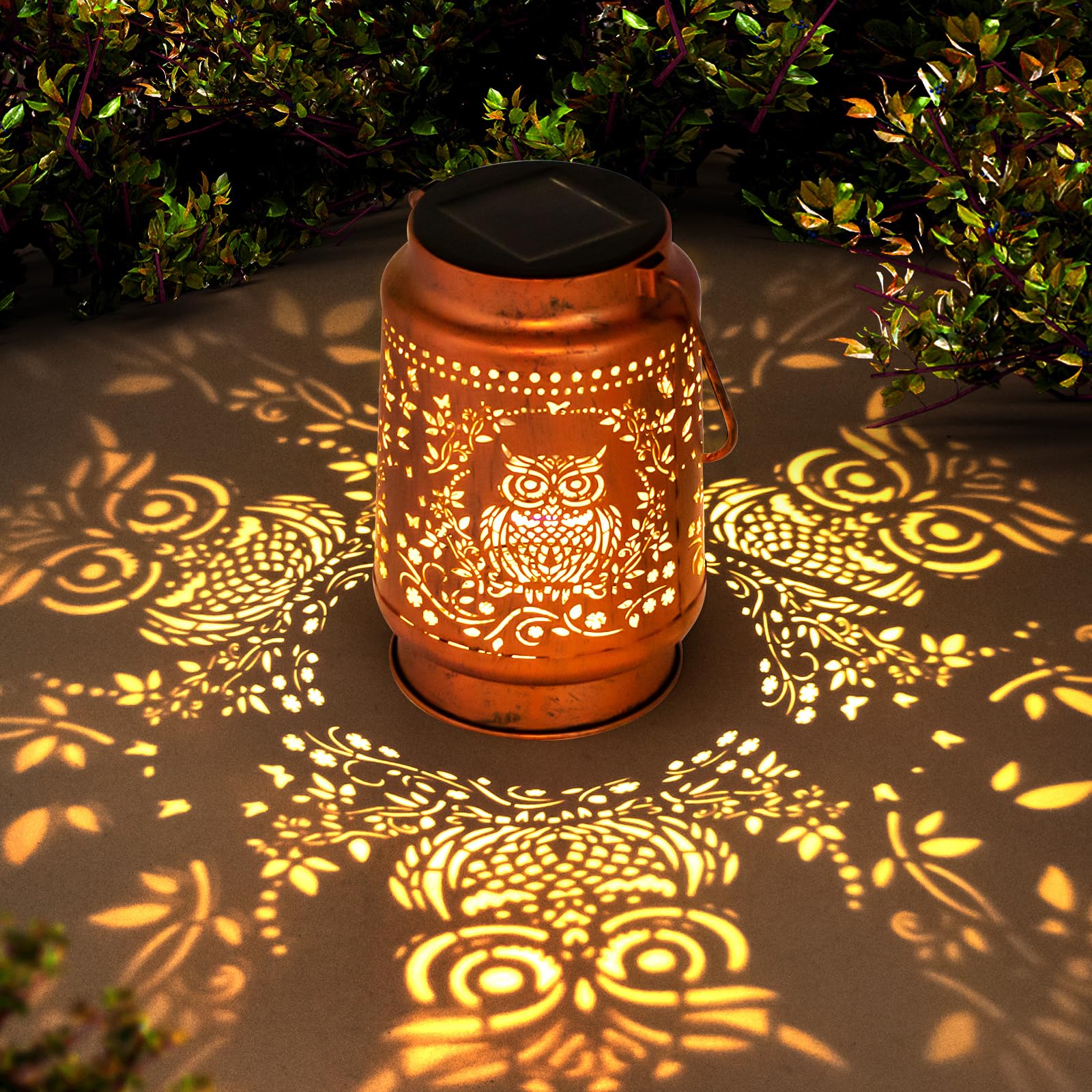 ZASOWUUO Solar Lantern - Outdoor Garden Decor, Waterproof Hanging LED, Bronze, Model ZA-DL-OWL