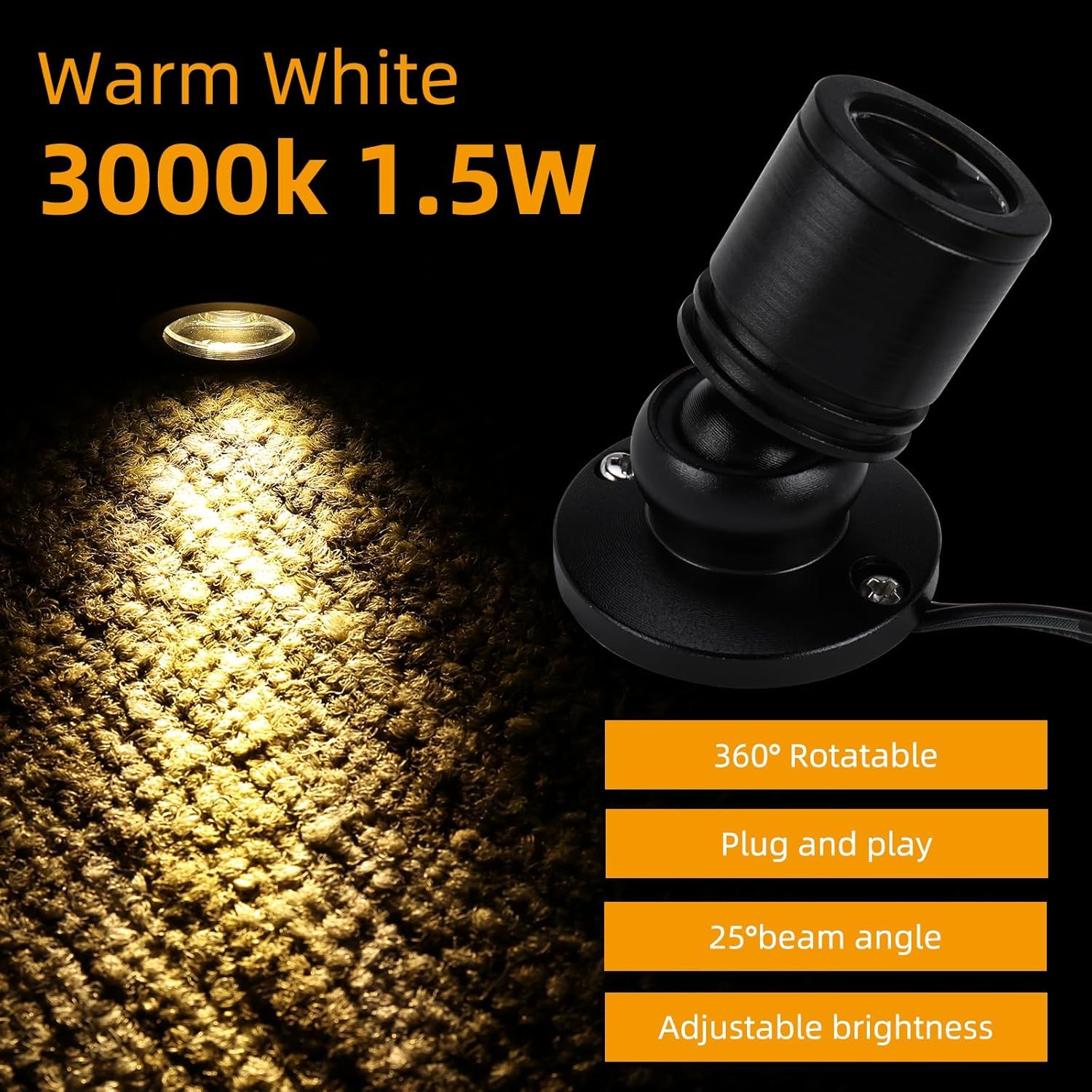 Jorunhe 1.5w White LED Mini Surface Mounted Light Jewelry Cabinet Lamp Spotlight Ac85-265v (Pack-4,Warm White 3000k)