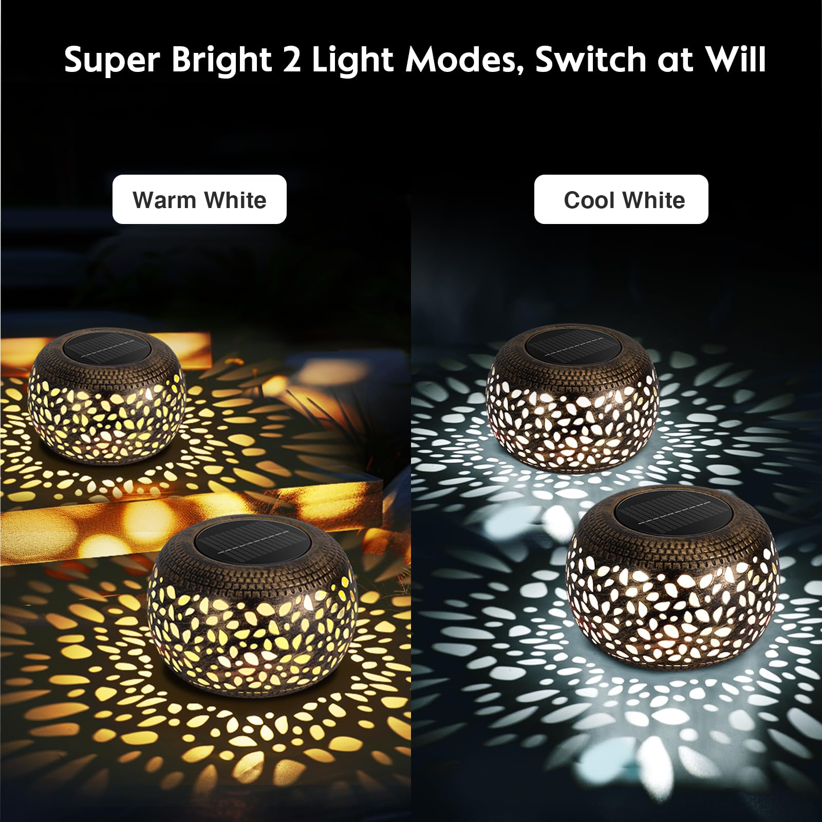 NFEVER Solar Lanterns - 2 Pack Waterproof Retro Metal Lights, Bronze, Unique Outdoor Decor for Garden, Porch, Lawn, Indoor Tabletop