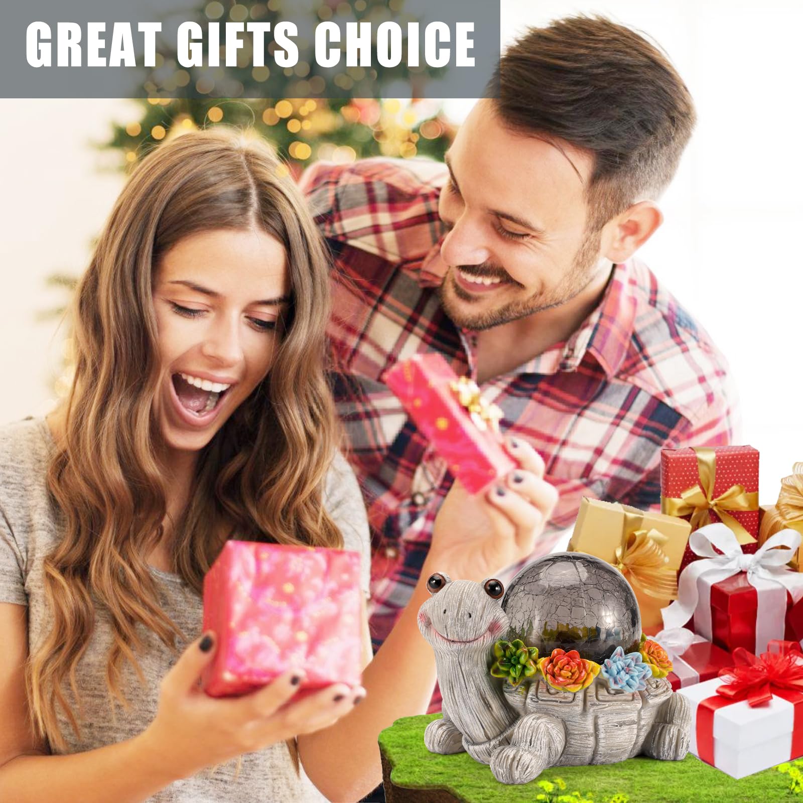 Vasesun Solar Turtle Garden Statue Lights For Outdoor Decor With Cracked Glass Led Figurine Lighting Resin Succulent Tortoise De