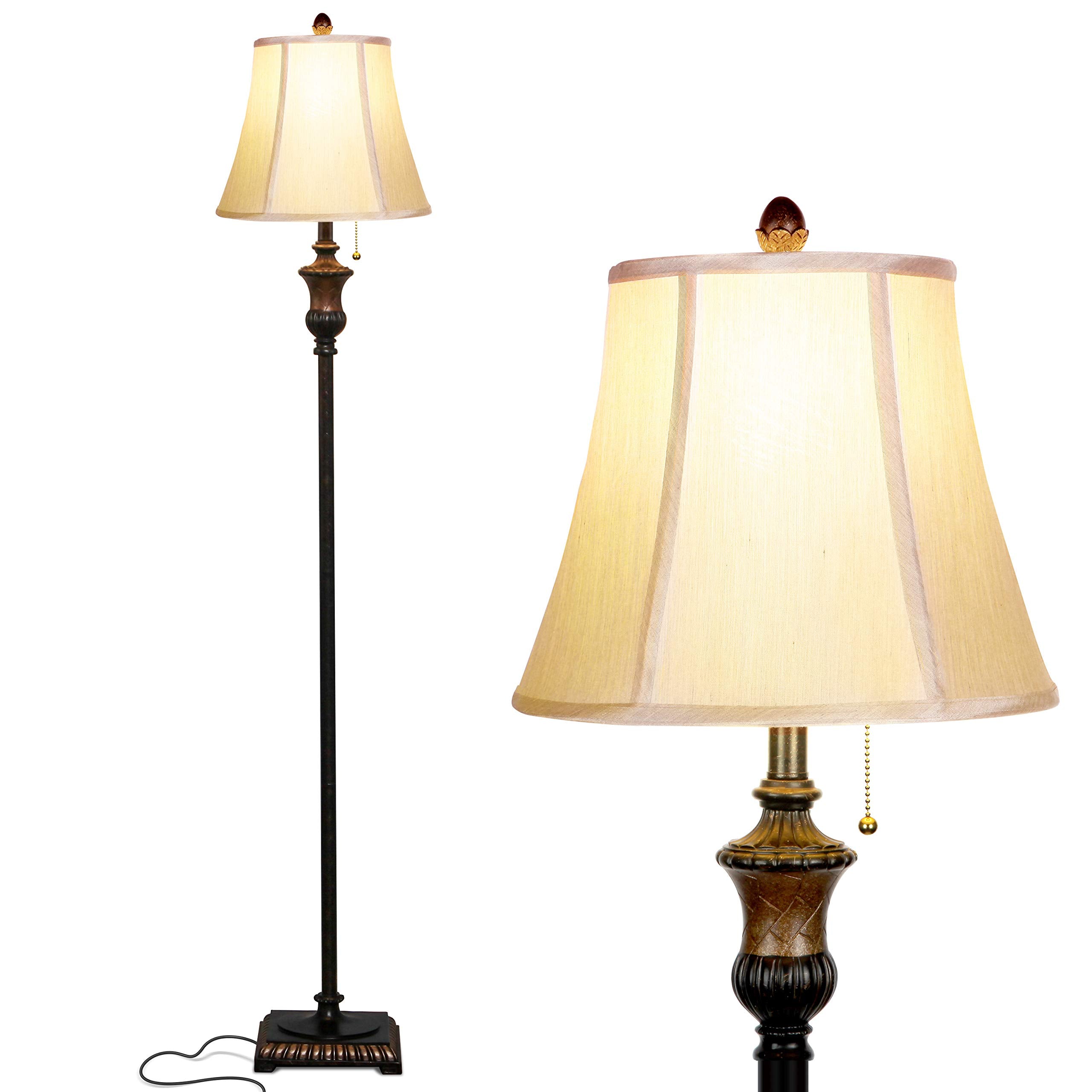 Brightech Sophia Led Floor Lamp - Mid Century Modern Bronze Design With Fabric Shade For Bedroom, Living Room & Office - Model Fl-Sphia-Bnz