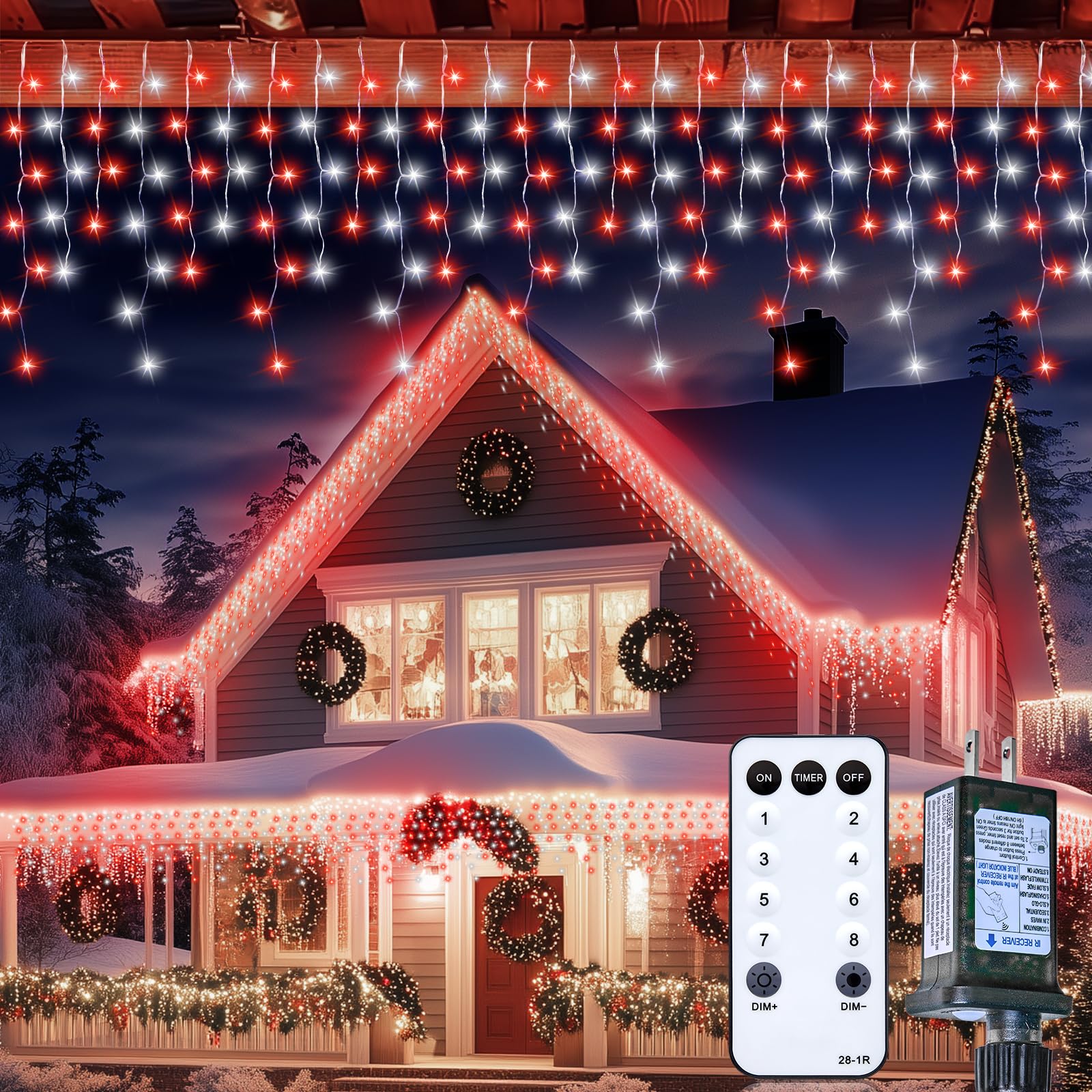 Brightown Icicle Lights Outdoor  40 Ft 432 Led Icicle Christmas Lights With 81 Drops  8 Modes  Icicle String Lights With Remote Timer  Waterproof Christmas Lights For Outdoor Tree Decor  Red And White