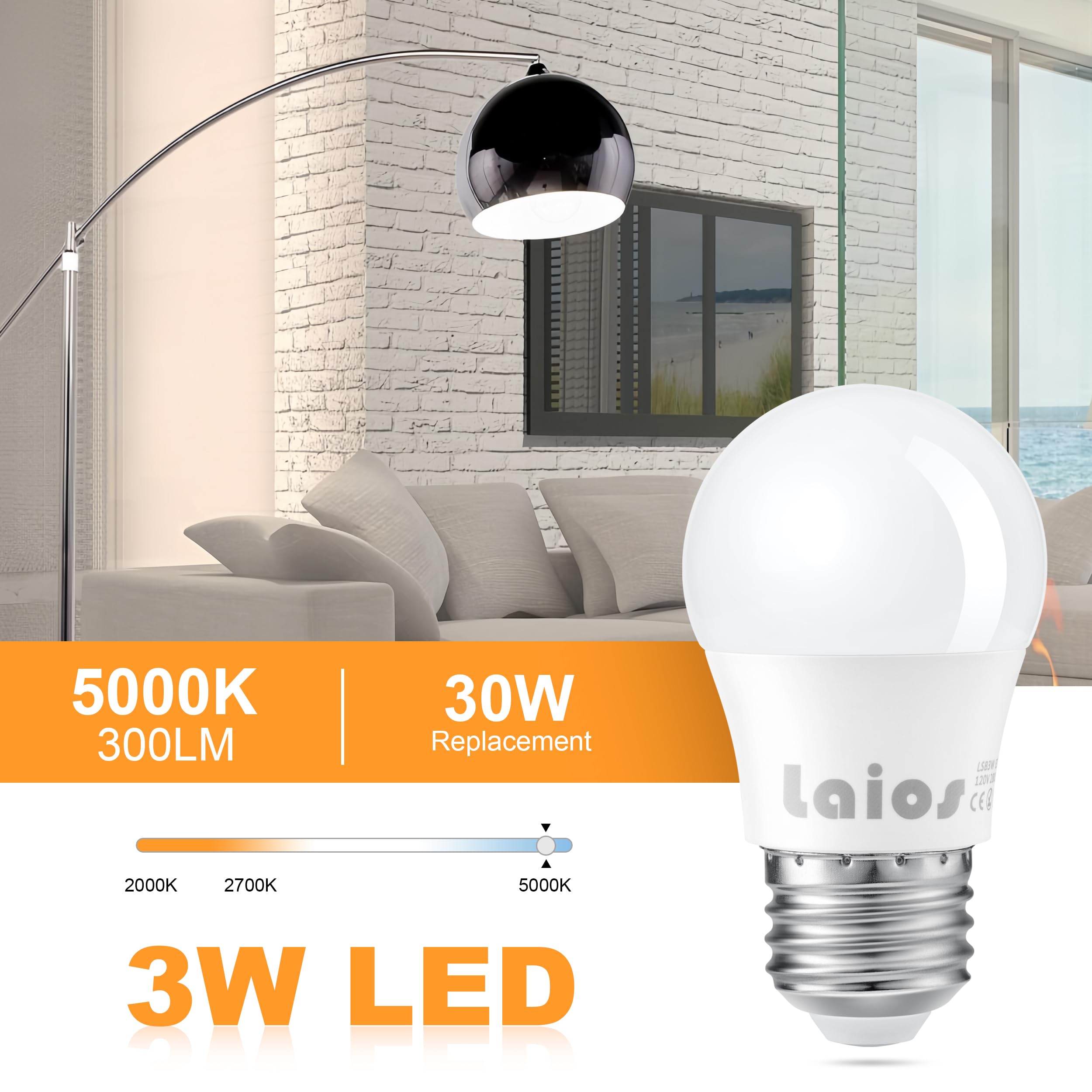 Laios E26 Led Light Bulb A15 Shape, 3W Replace 30W, 300Lm, Daylight 5000K, 120V Medium Screw Light Bulb, Pack Of 6, Non Dimmable