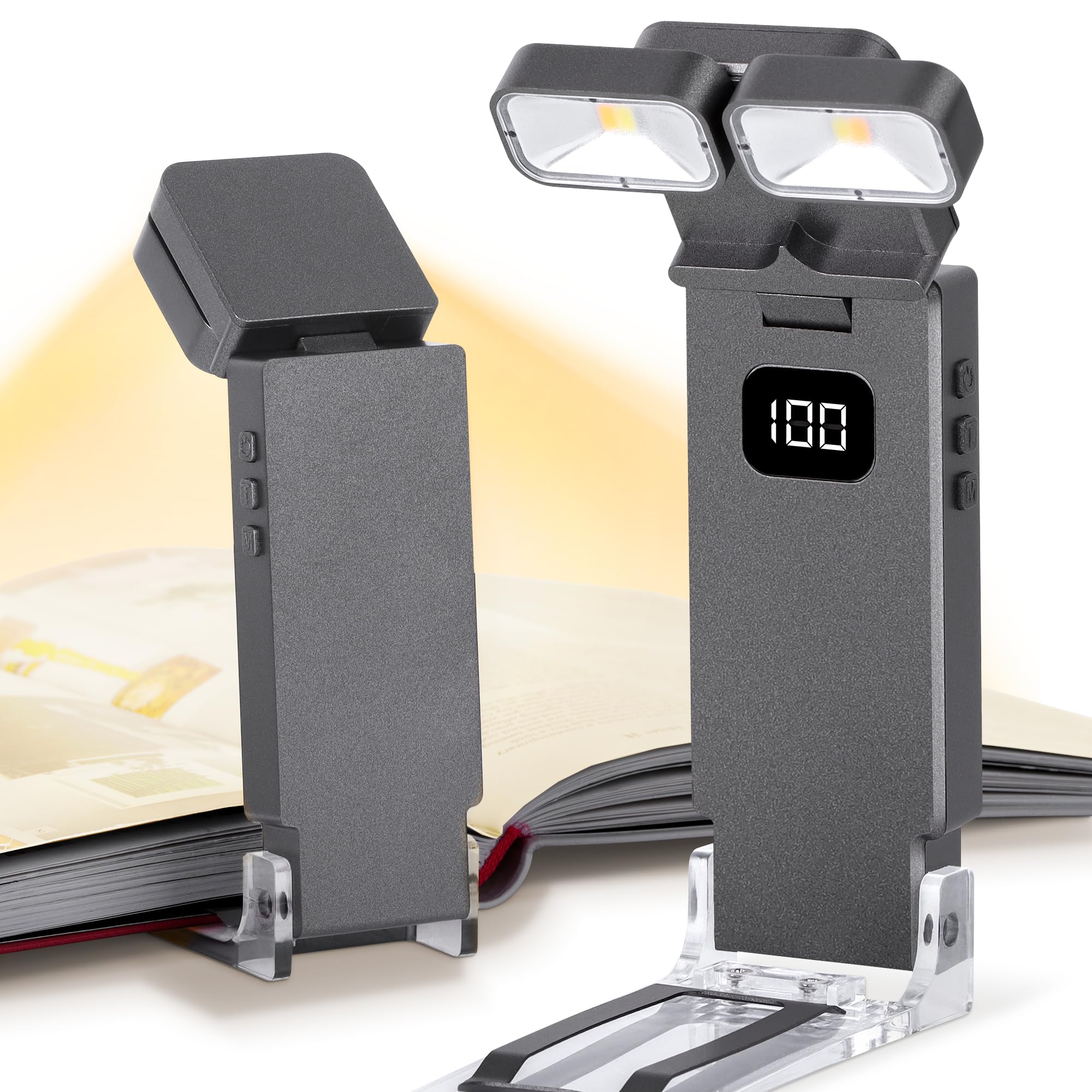 Dott Arts Book Light,1000mAh Dual-Heads Reading Light for Bedtime with Screen Display.Rechargeable Ultralight Clip on LED Bookma