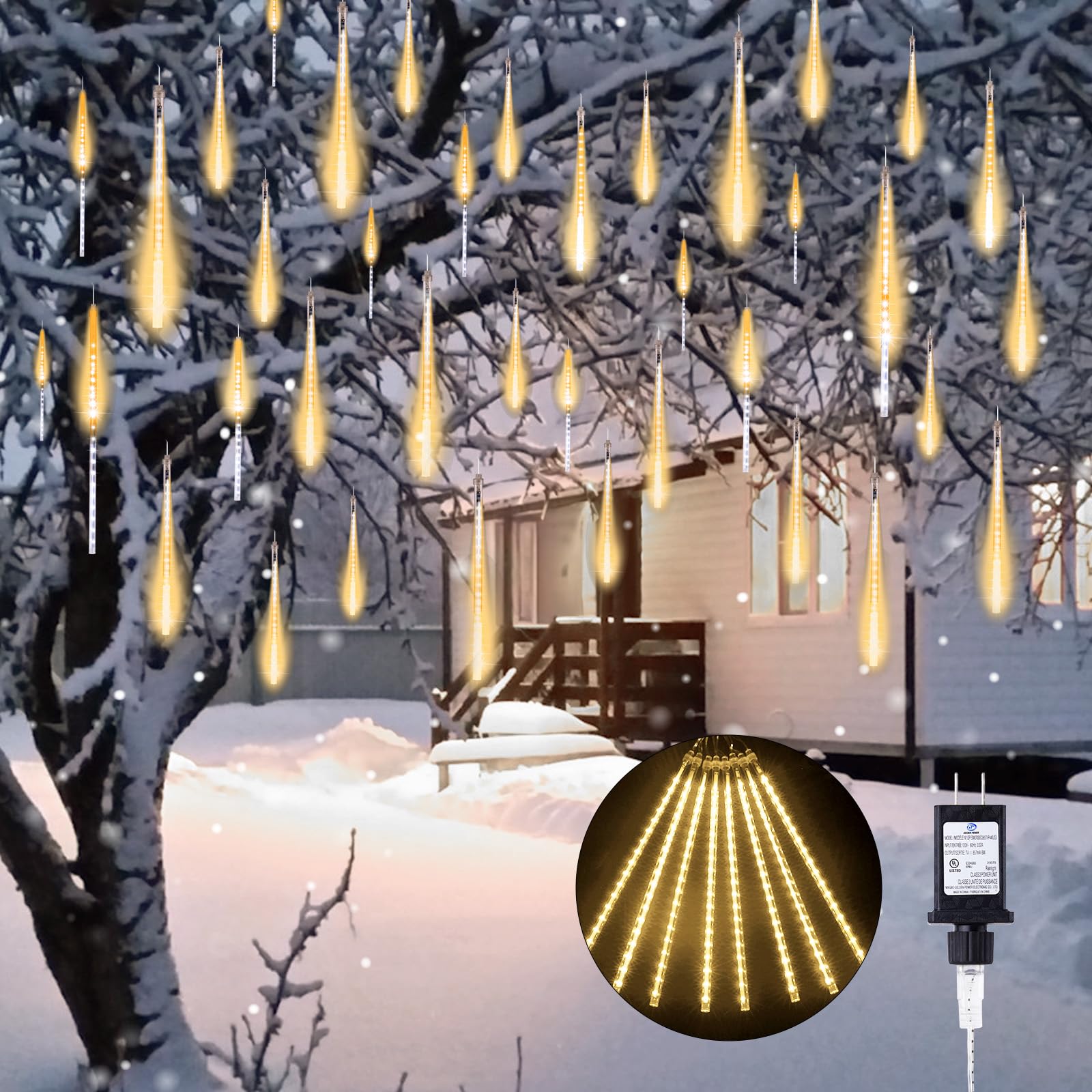 Minetom Meteor Shower Lights, 720 LED, Waterproof Icicle Lights, 16 Inch, Warm White