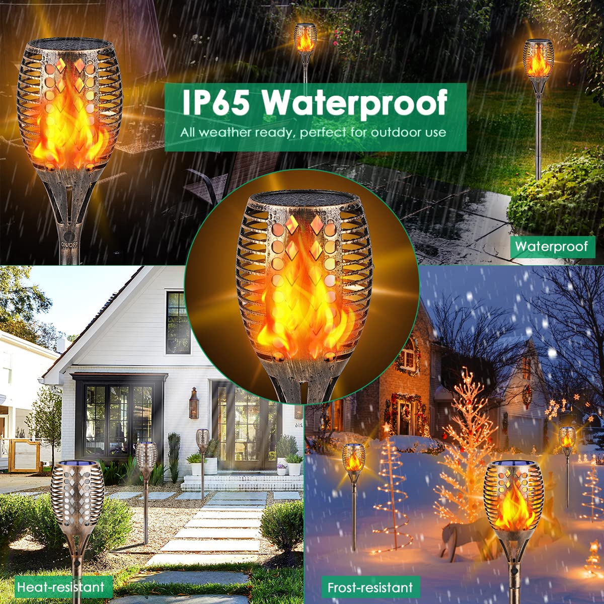 TomCare Solar Lights 96 LED Torches, Waterproof Flickering Flames, 43in Bronze, Model SZ-21008 (4 Pack)