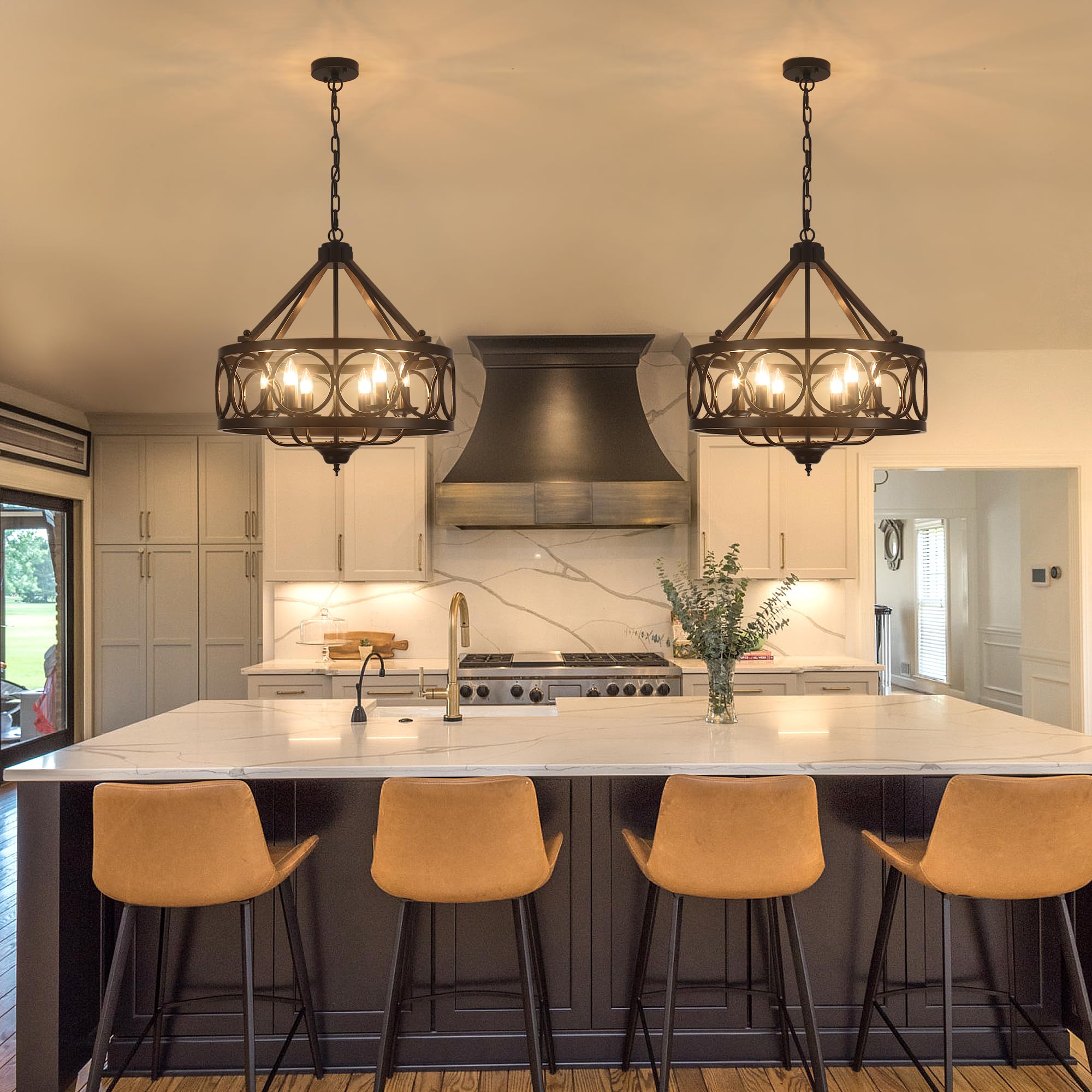 Black Chandeliers Dining Room Light Fixtures Farmhouse Rustic Industrial 6-Light Pendant Light Kitchen Island For Foyer Entryway